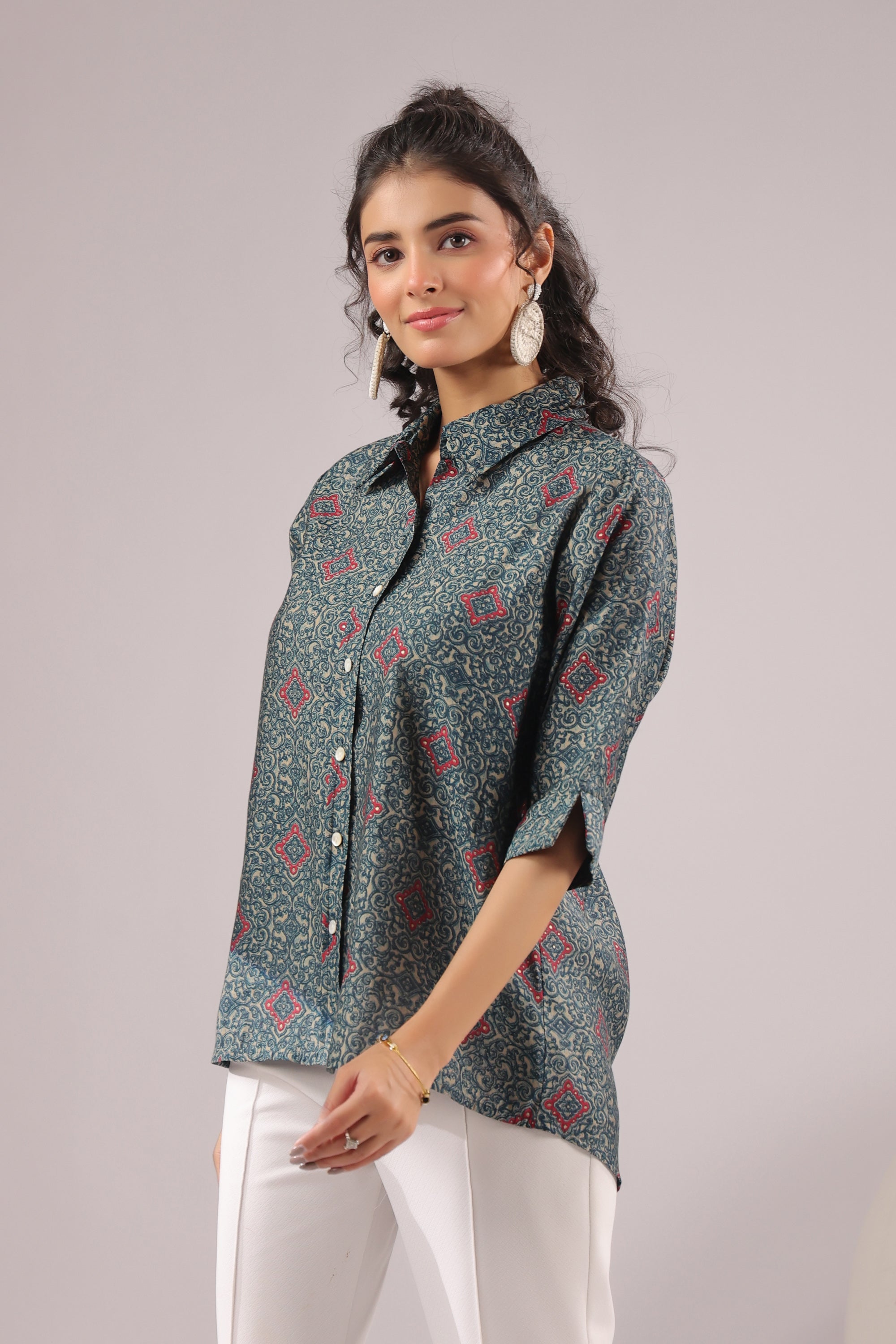 Persian Tile Printed Muslin Silk Shirt