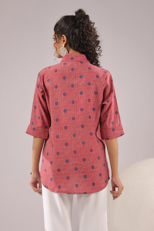 Crimson Spiral Printed Muslin Silk Shirt