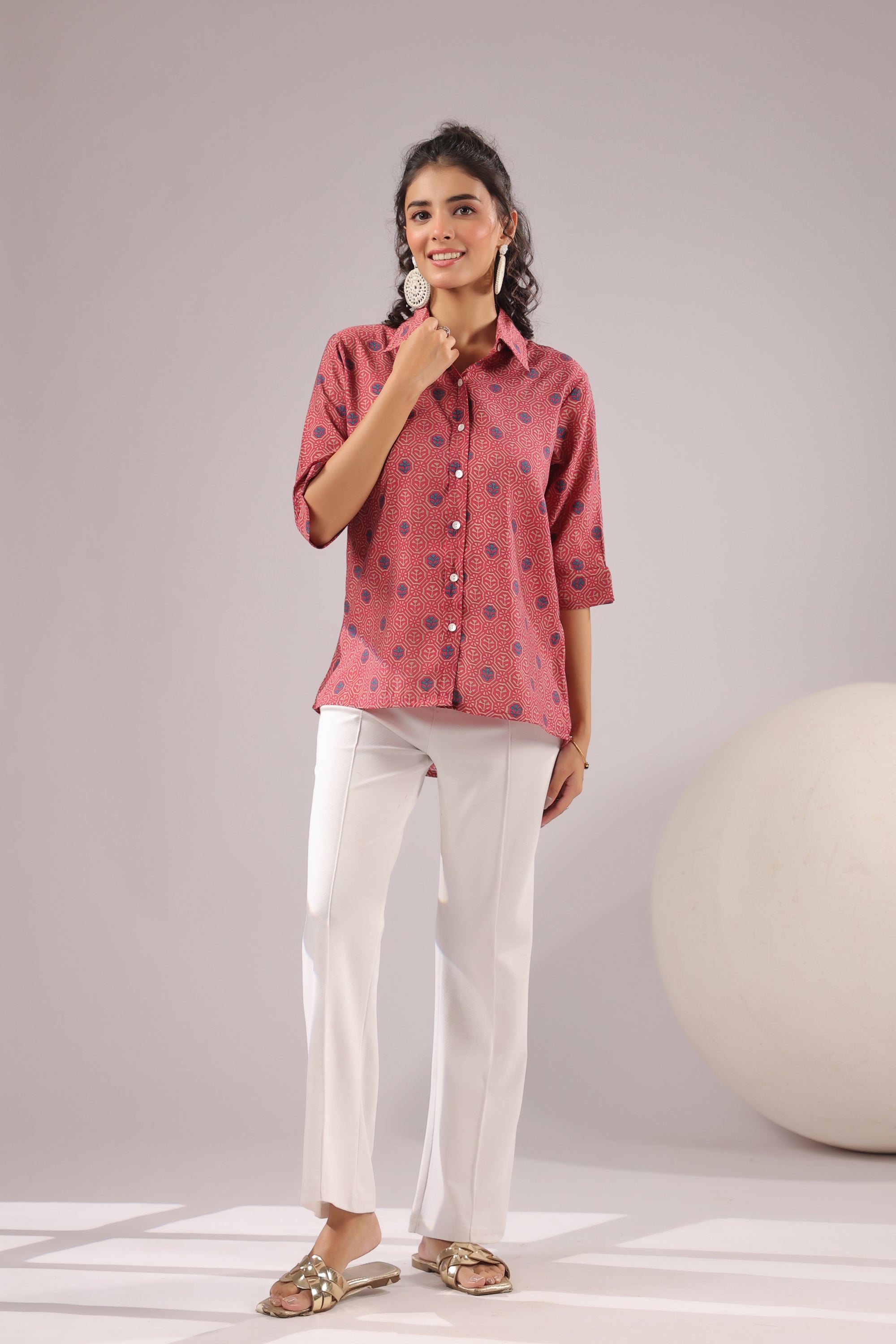 Crimson Spiral Printed Muslin Silk Shirt