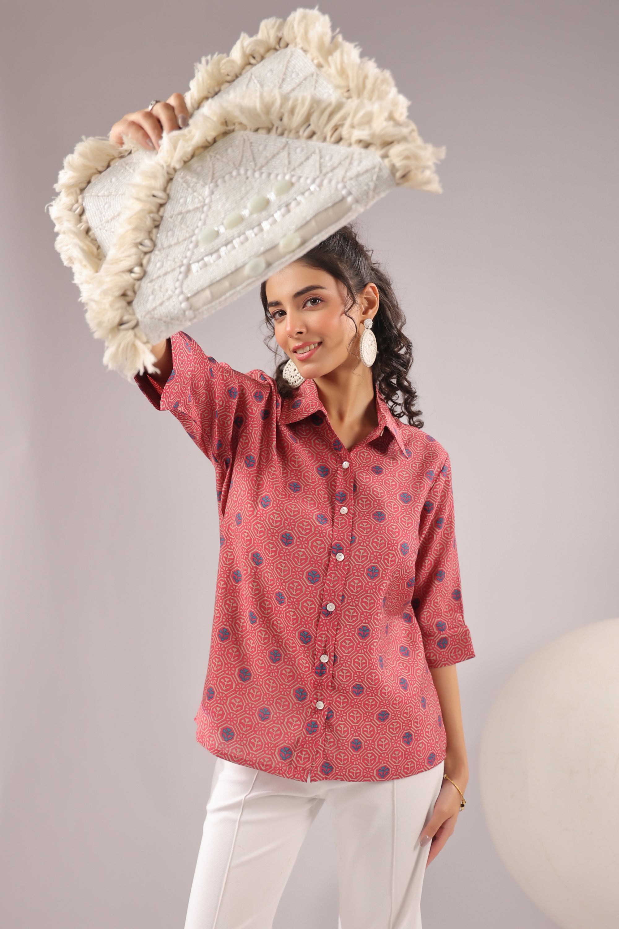 Crimson Spiral Printed Muslin Silk Shirt