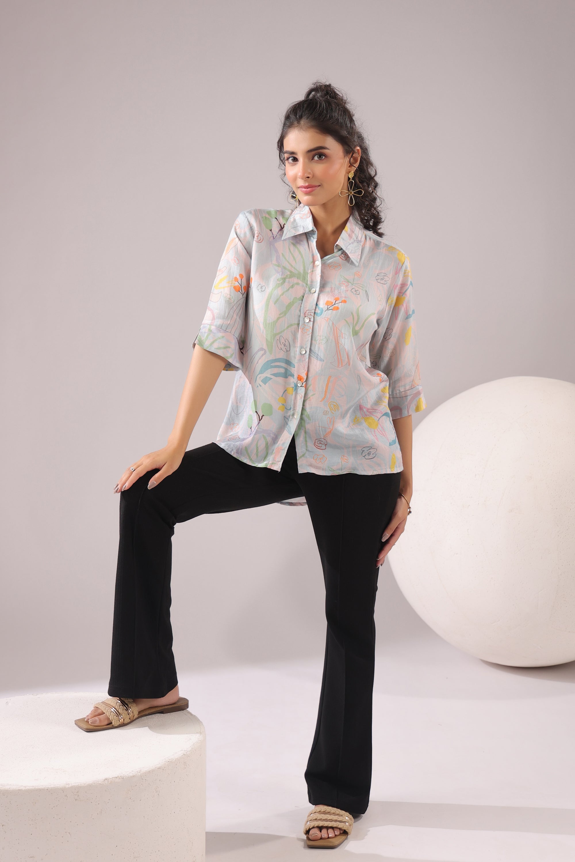 Tropical Muse Printed Muslin Silk Shirt
