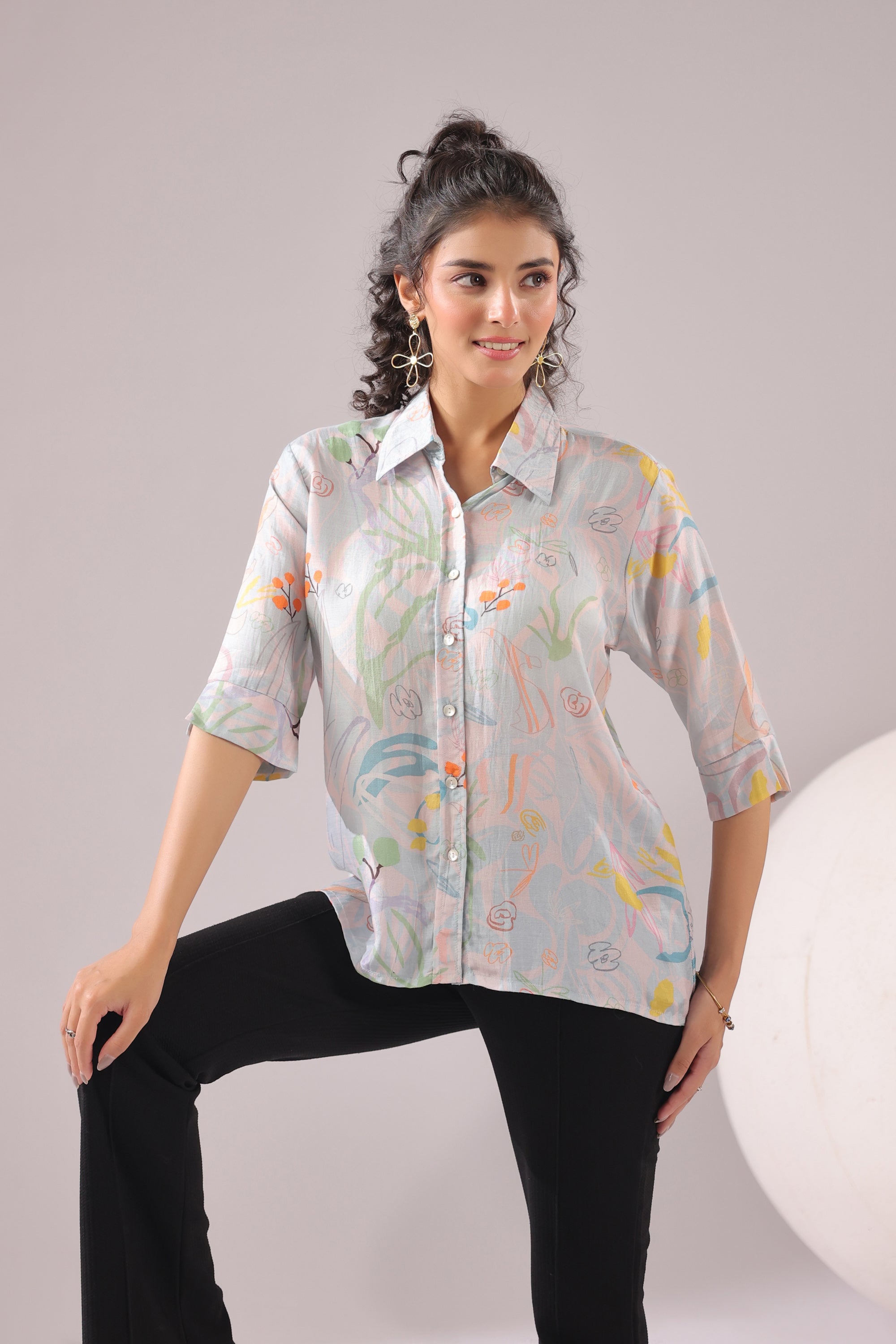 Tropical Muse Printed Muslin Silk Shirt