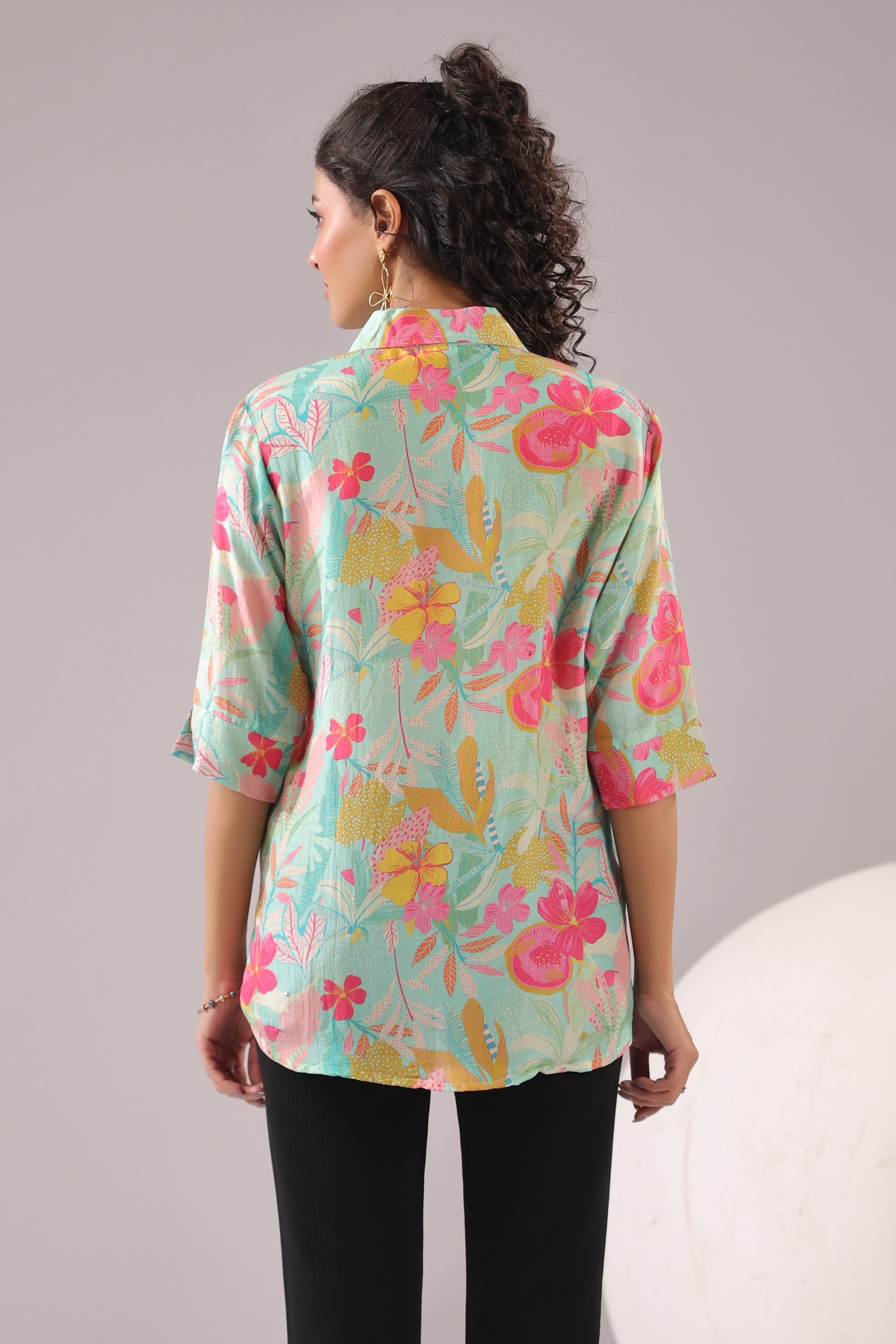 Blossom Sketch Printed Muslin Silk Shirt