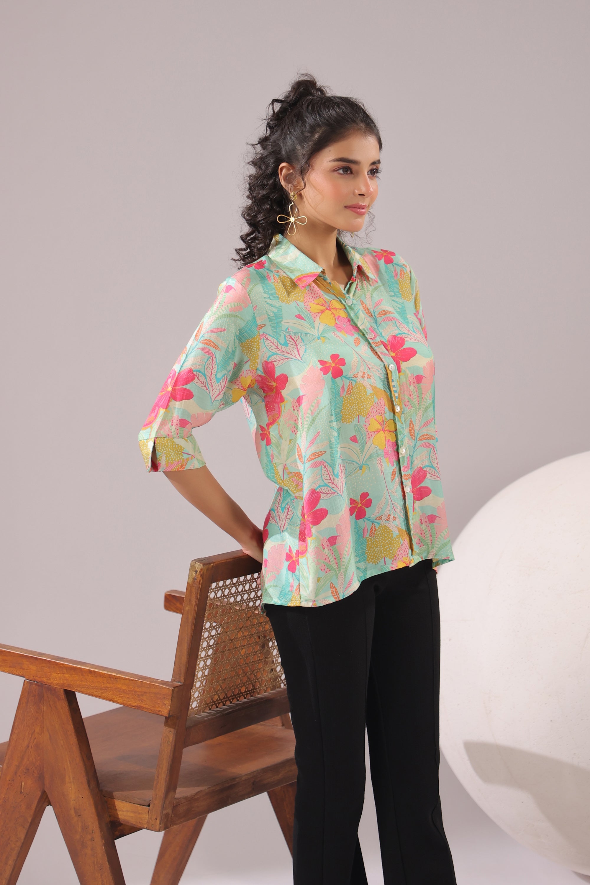 Blossom Sketch Printed Muslin Silk Shirt