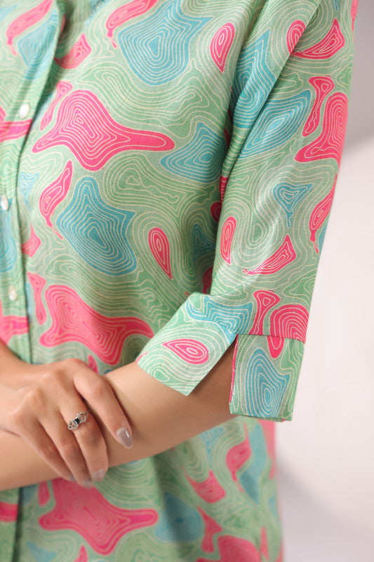 Mint Maze Printed Muslin Silk Shirt
