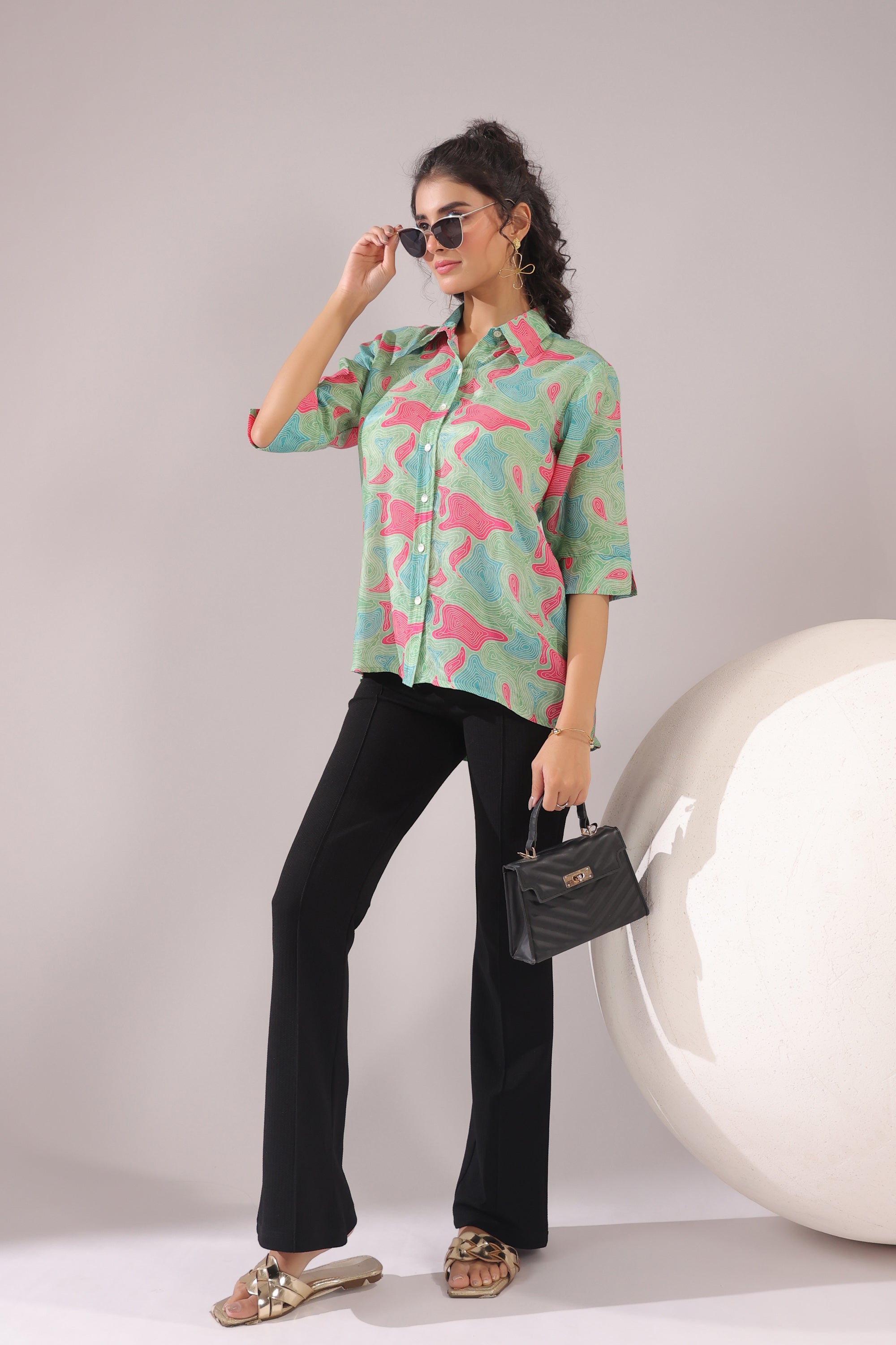 Mint Maze Printed Muslin Silk Shirt
