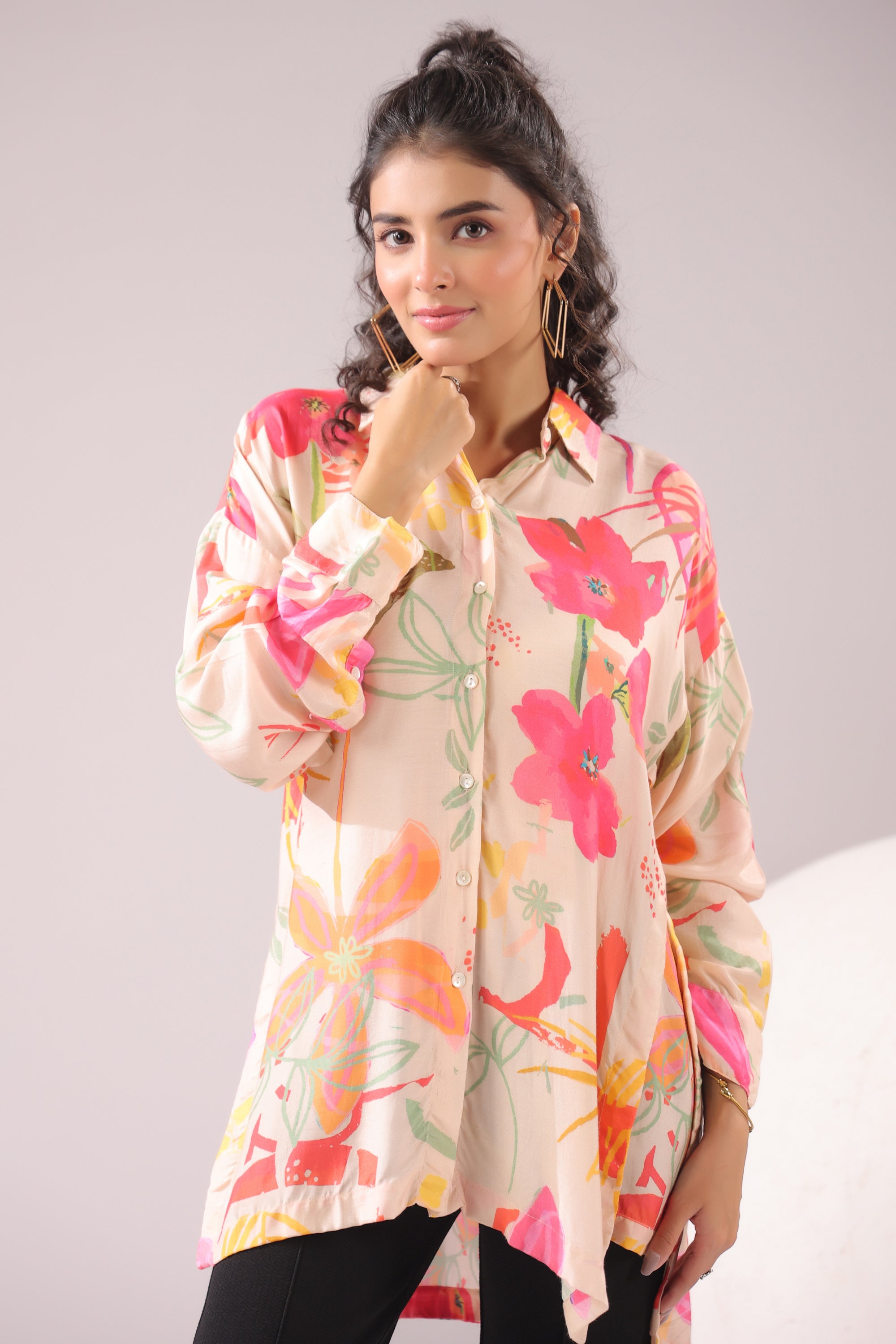 Floral Muse Printed Muslin Silk Shirt