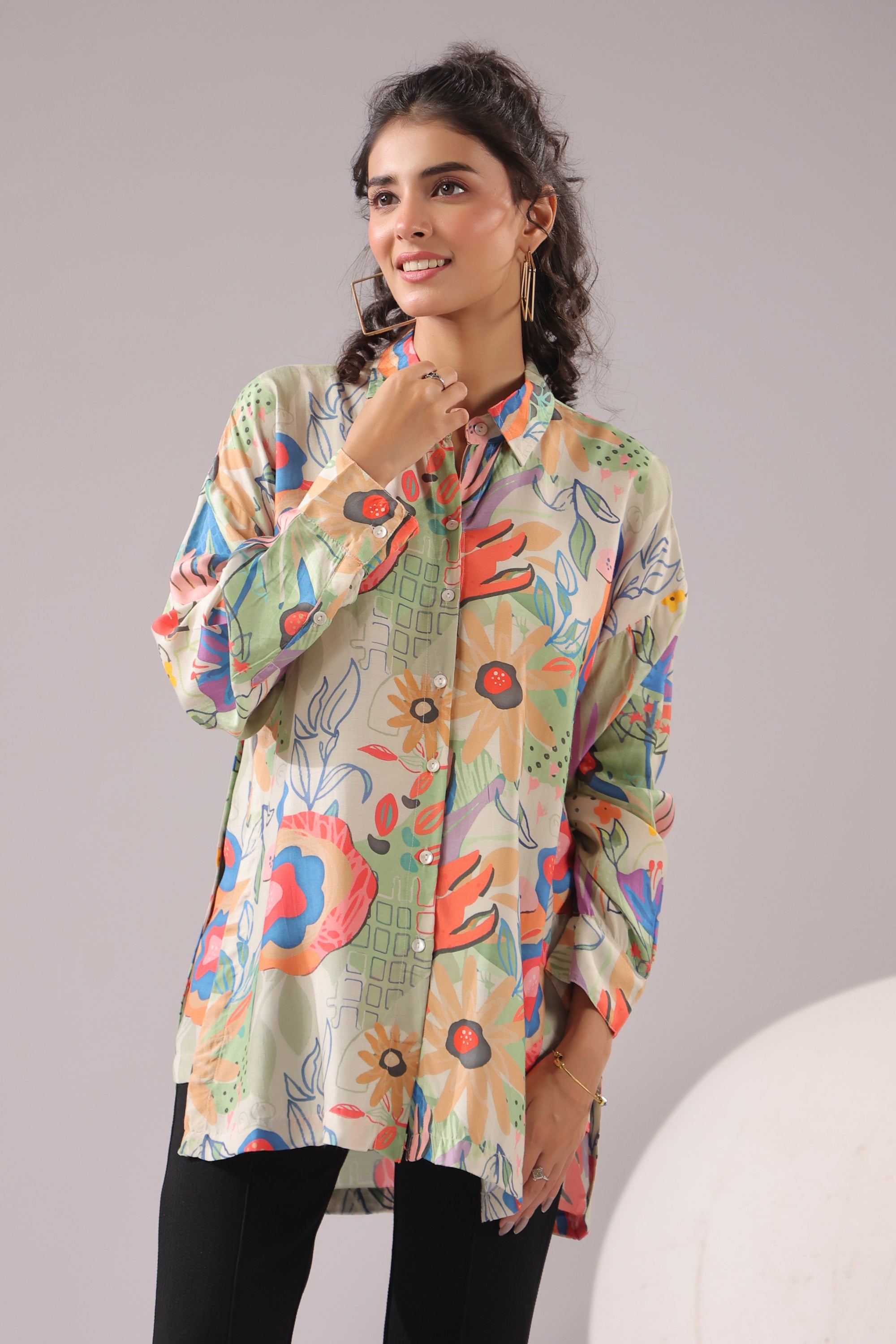 Garden Glow Printed Muslin Silk Shirt