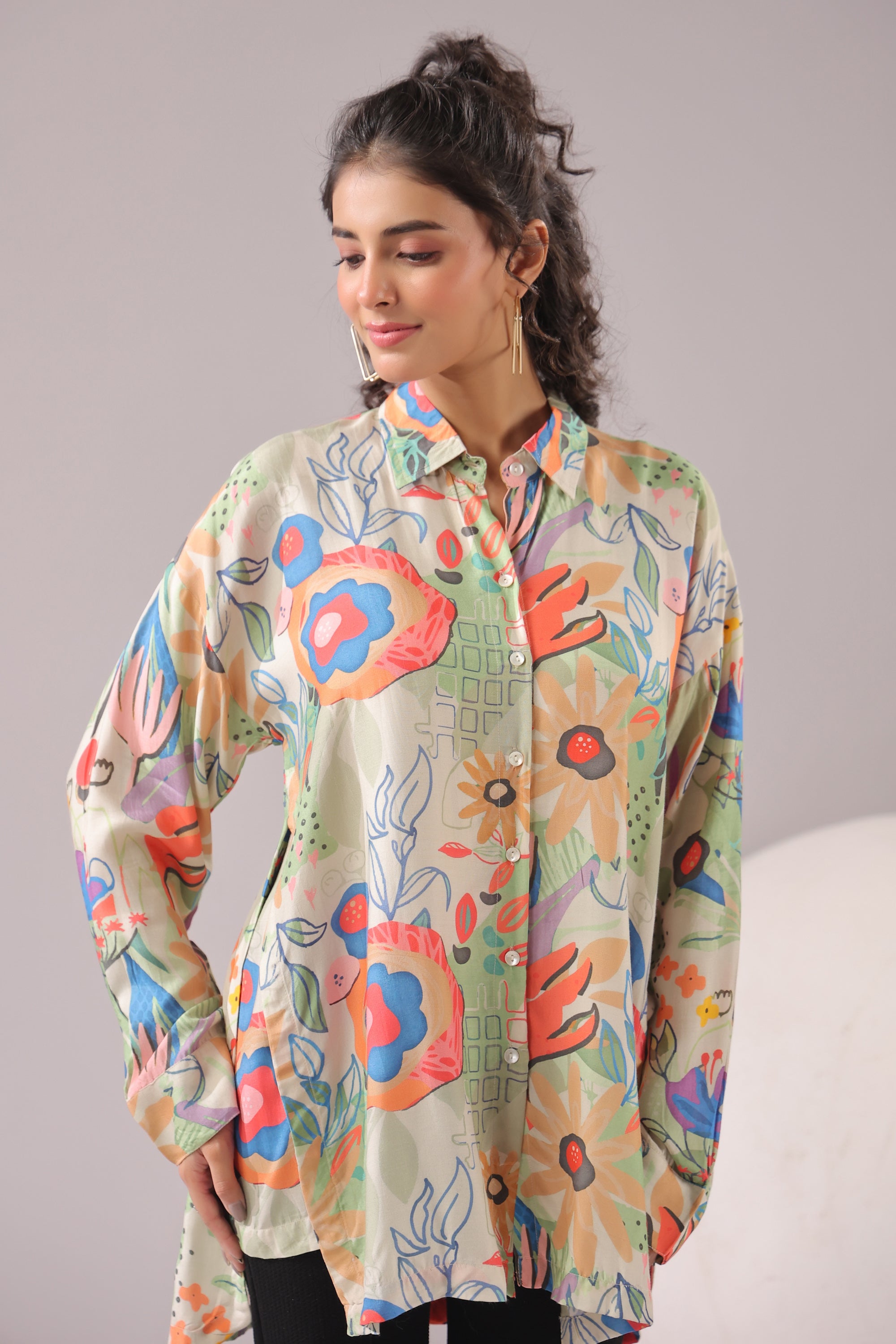 Garden Glow Printed Muslin Silk Shirt