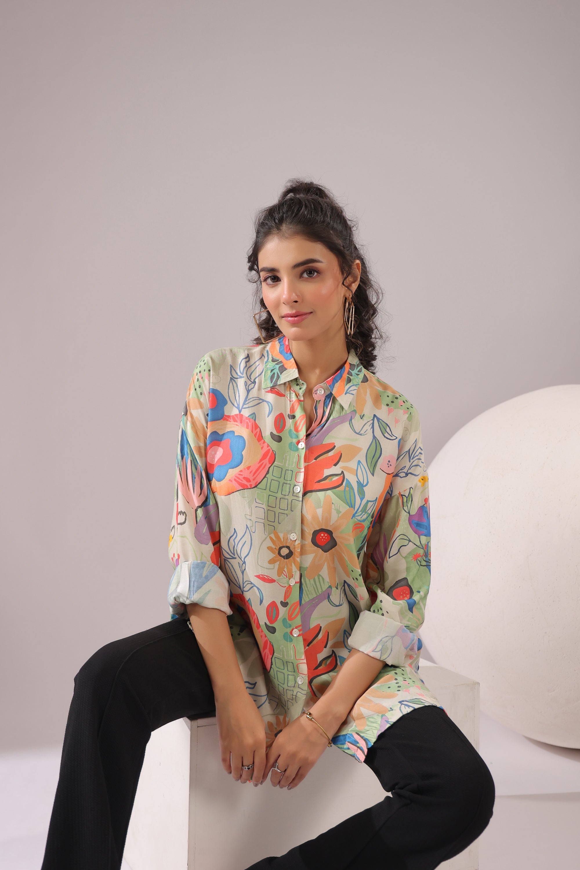 Garden Glow Printed Muslin Silk Shirt
