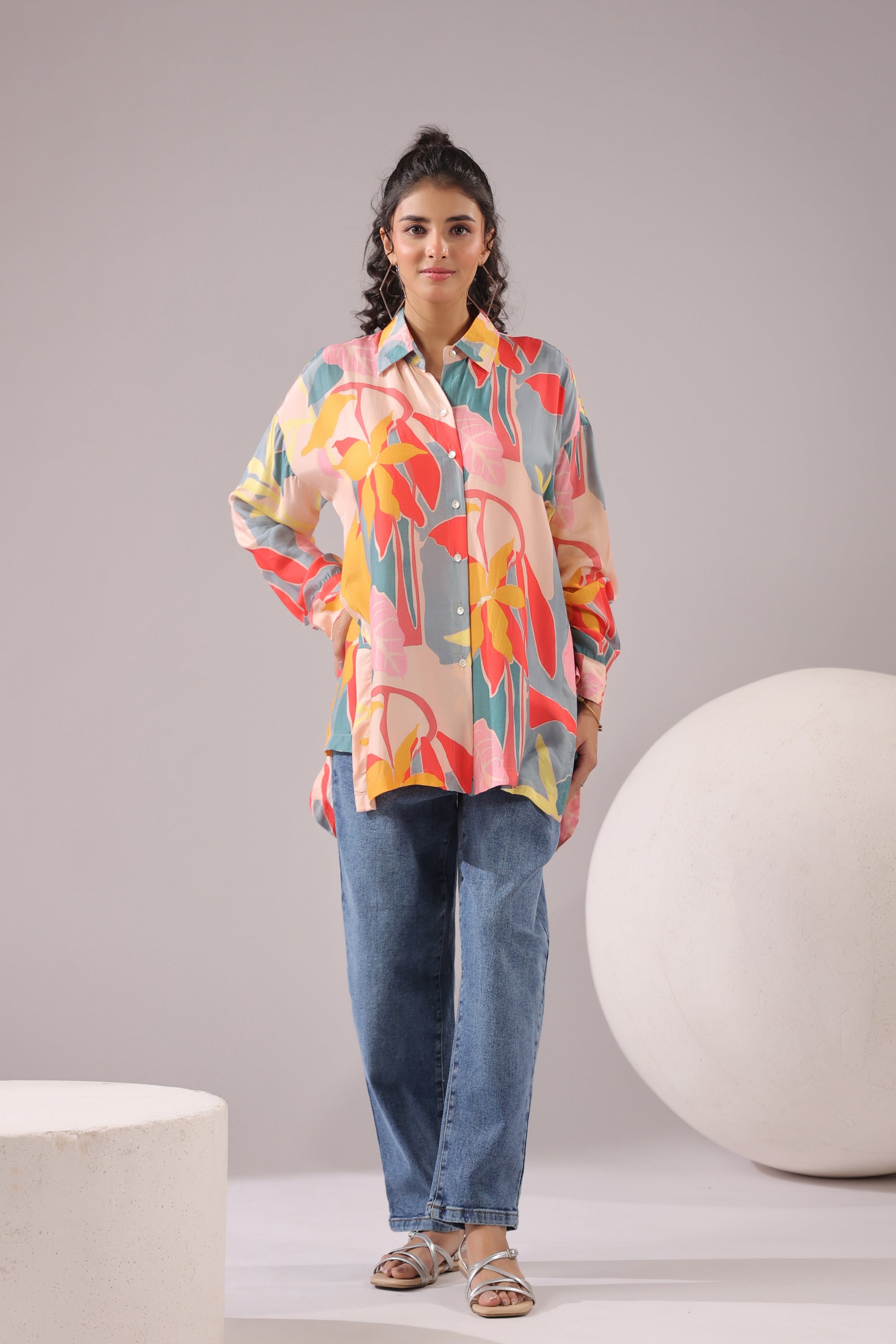 Tropical Bloom Printed Muslin Silk Shirt