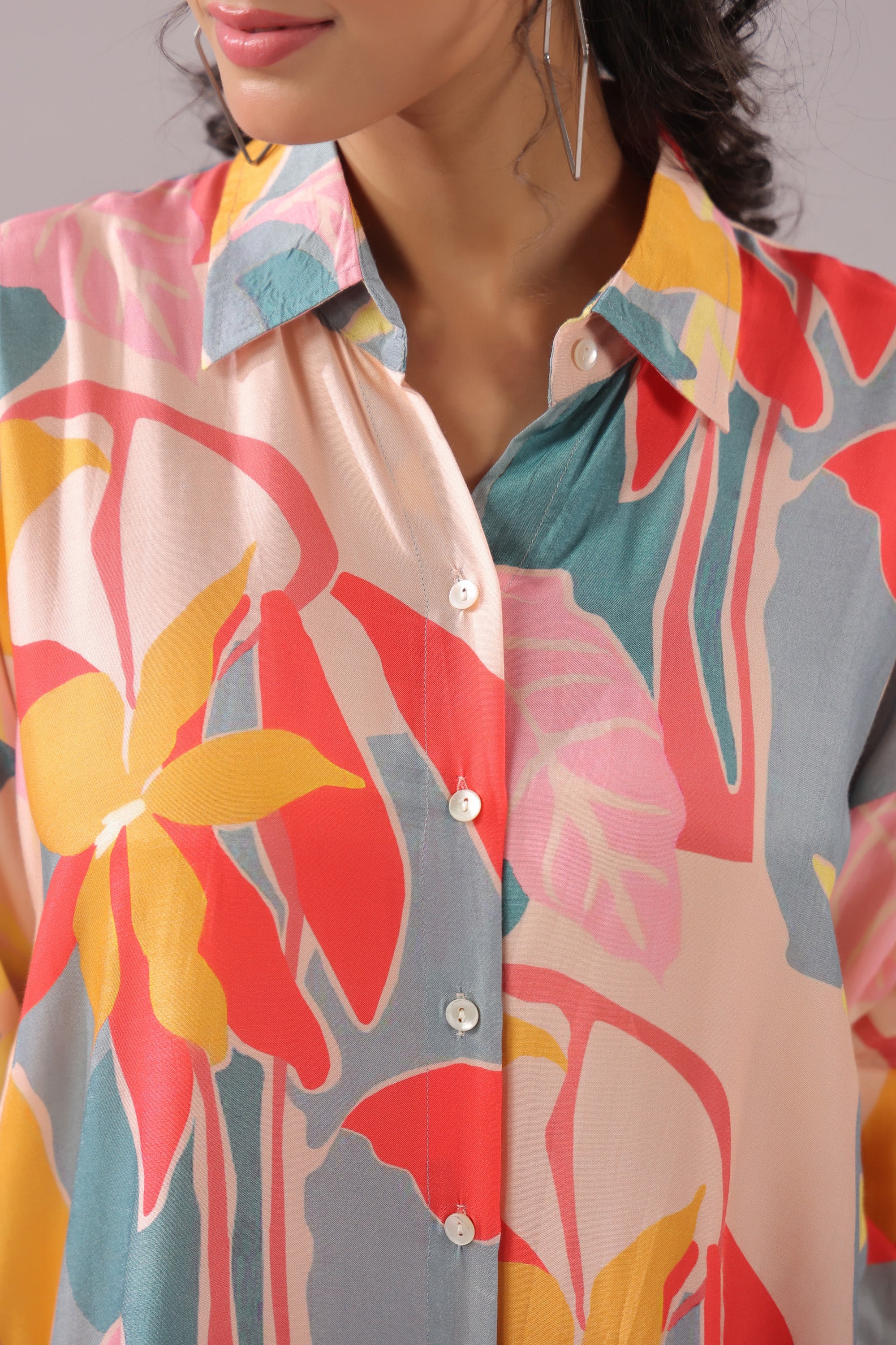 Tropical Bloom Printed Muslin Silk Shirt