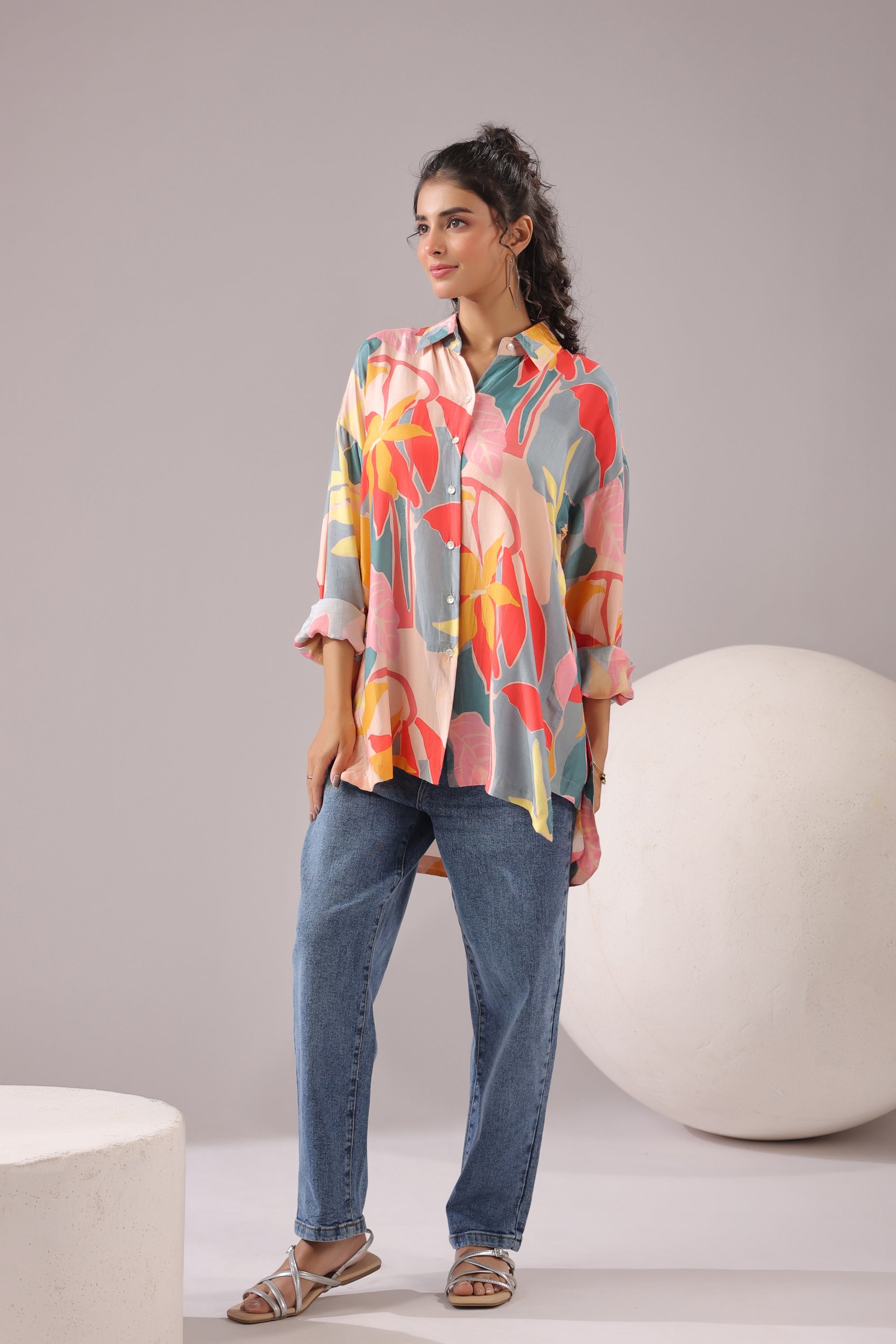 Tropical Bloom Printed Muslin Silk Shirt