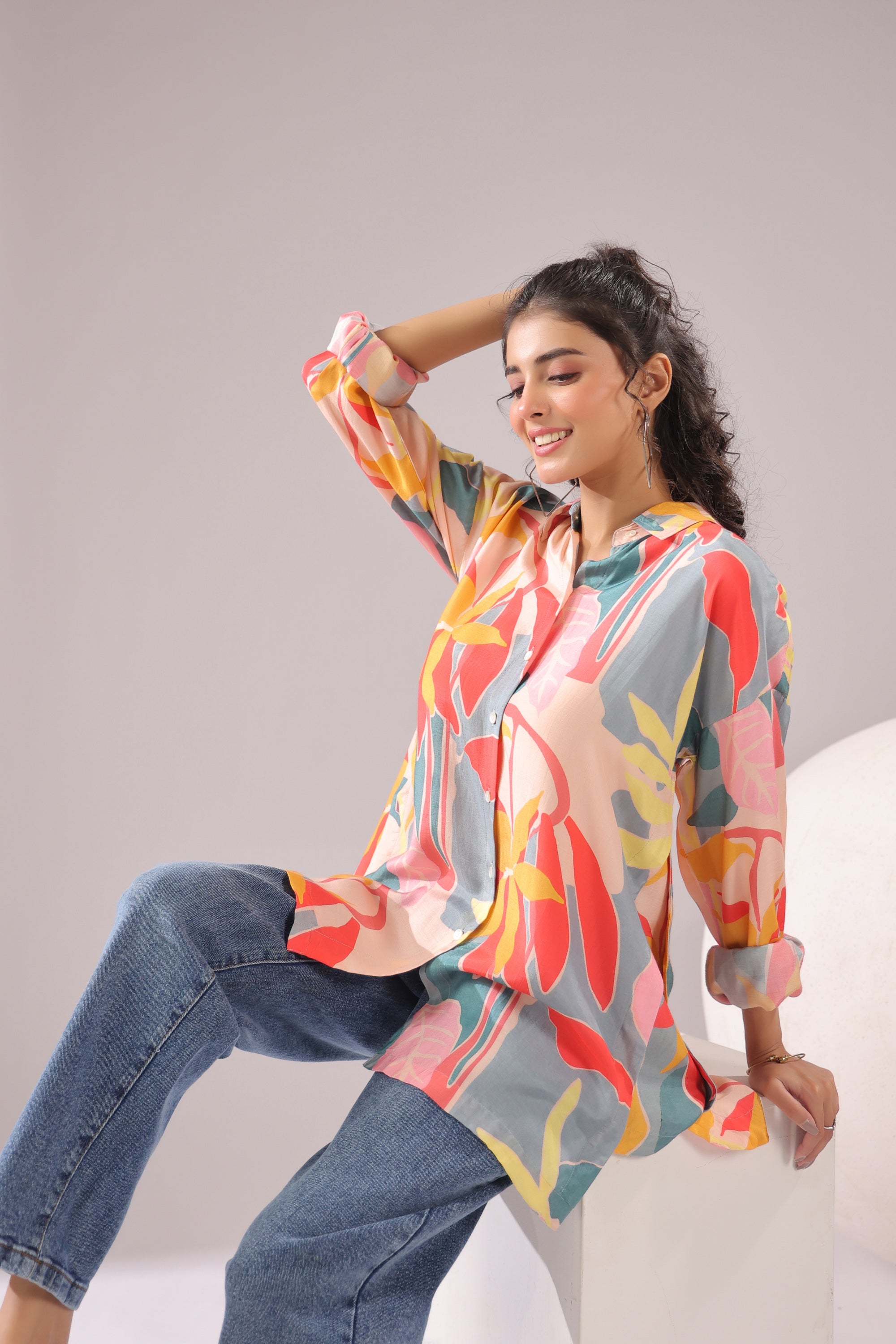 Tropical Bloom Printed Muslin Silk Shirt