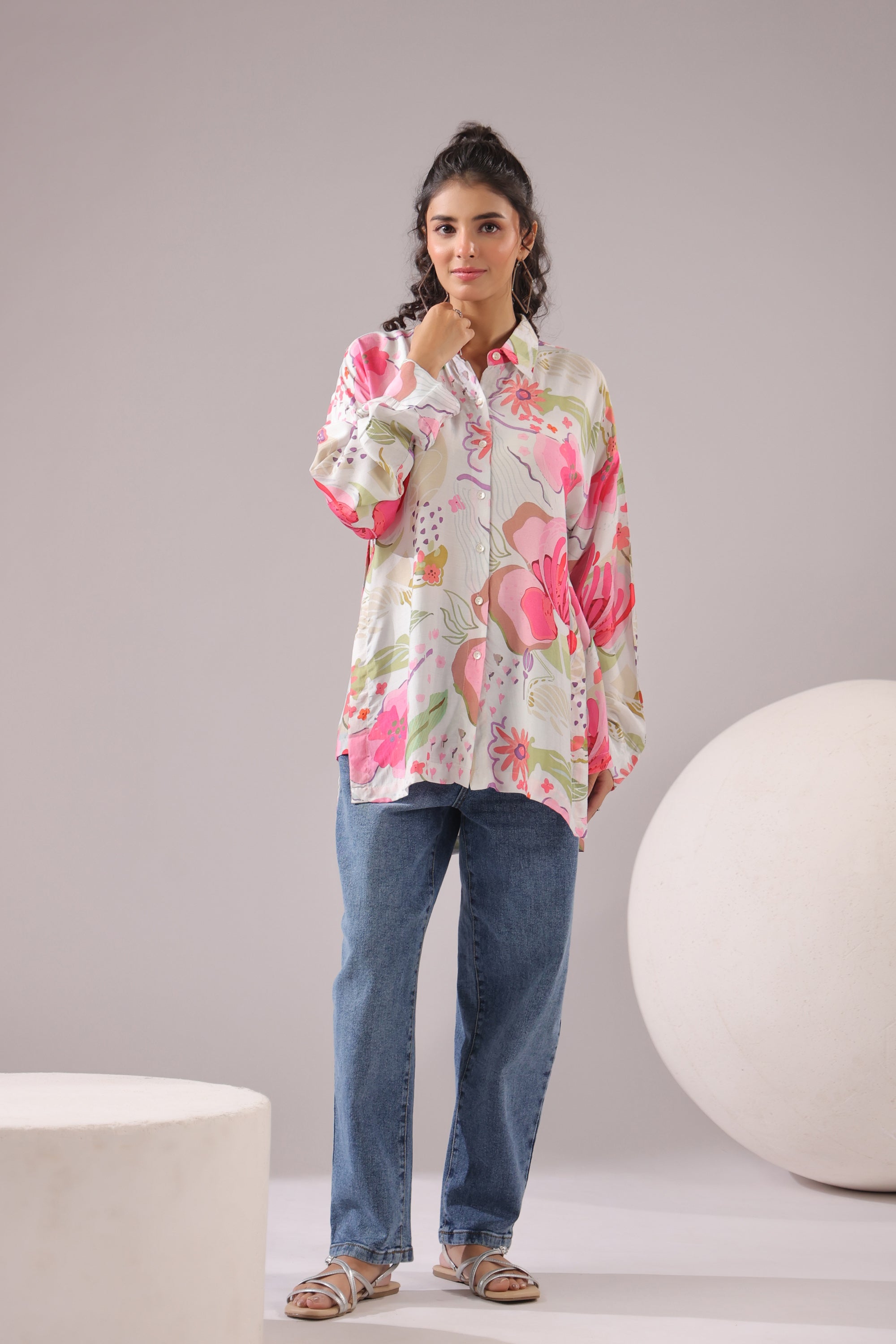 Blush Meadow Printed Muslin Silk Shirt