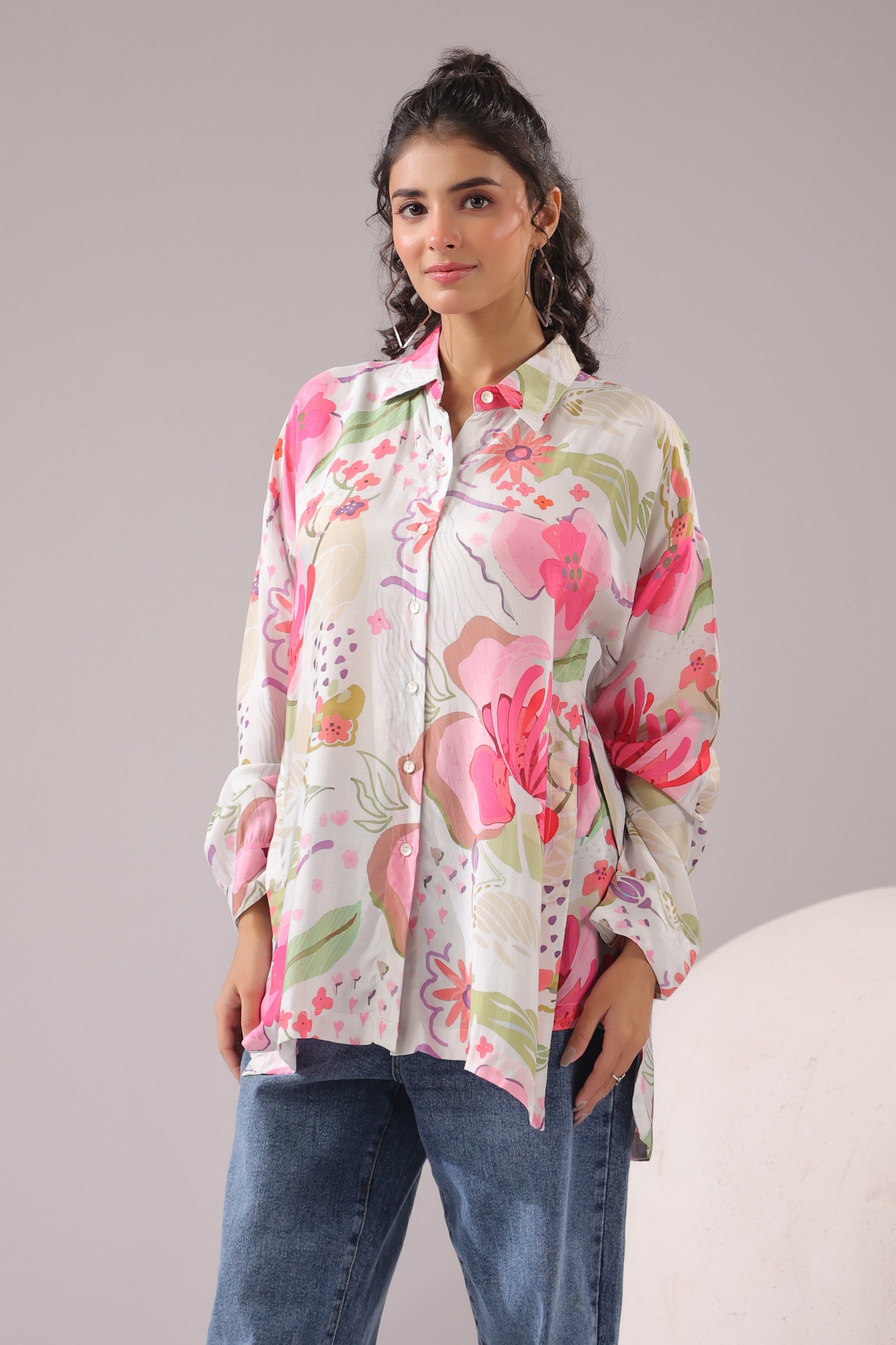 Blush Meadow Printed Muslin Silk Shirt