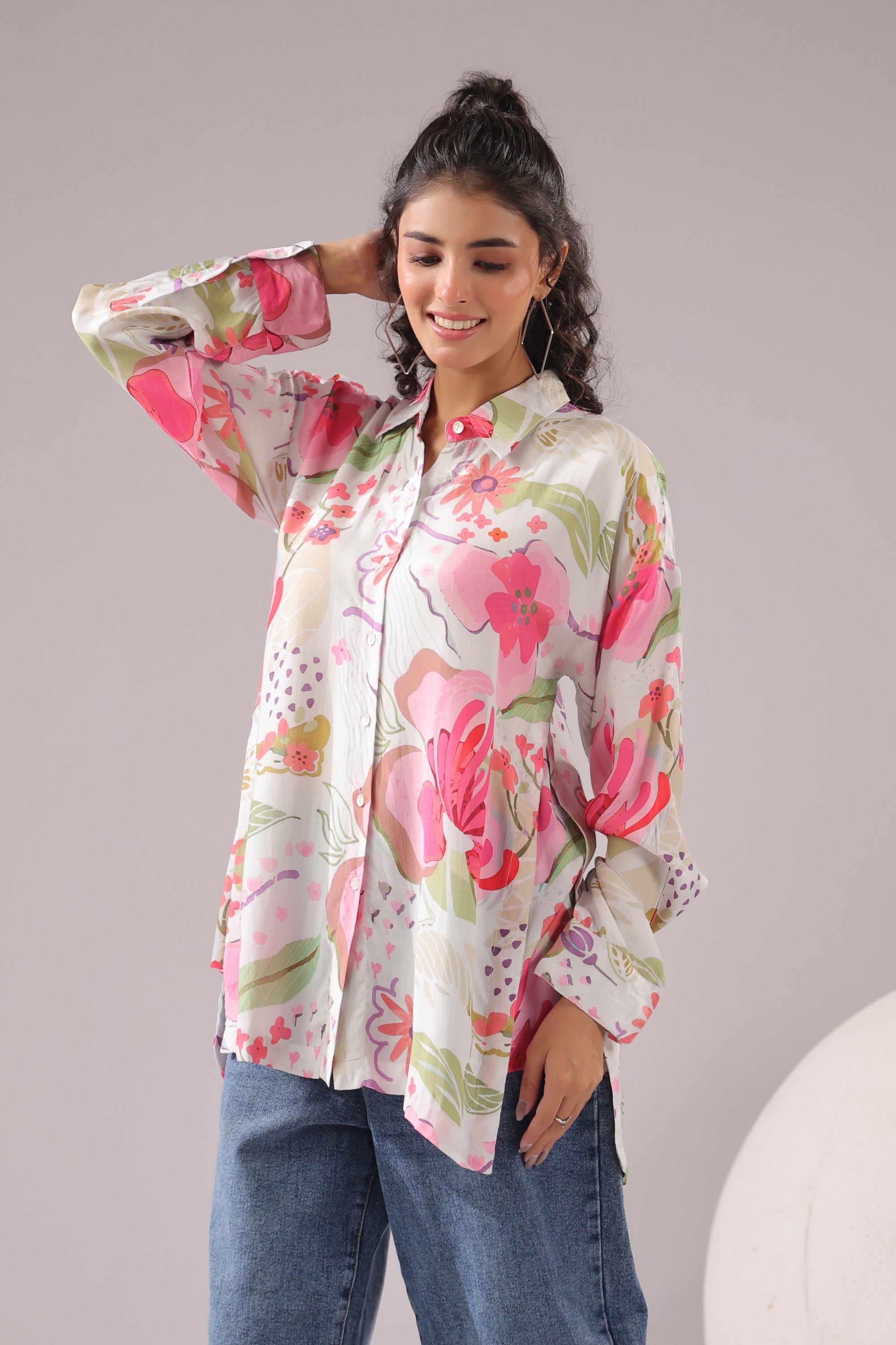Blush Meadow Printed Muslin Silk Shirt