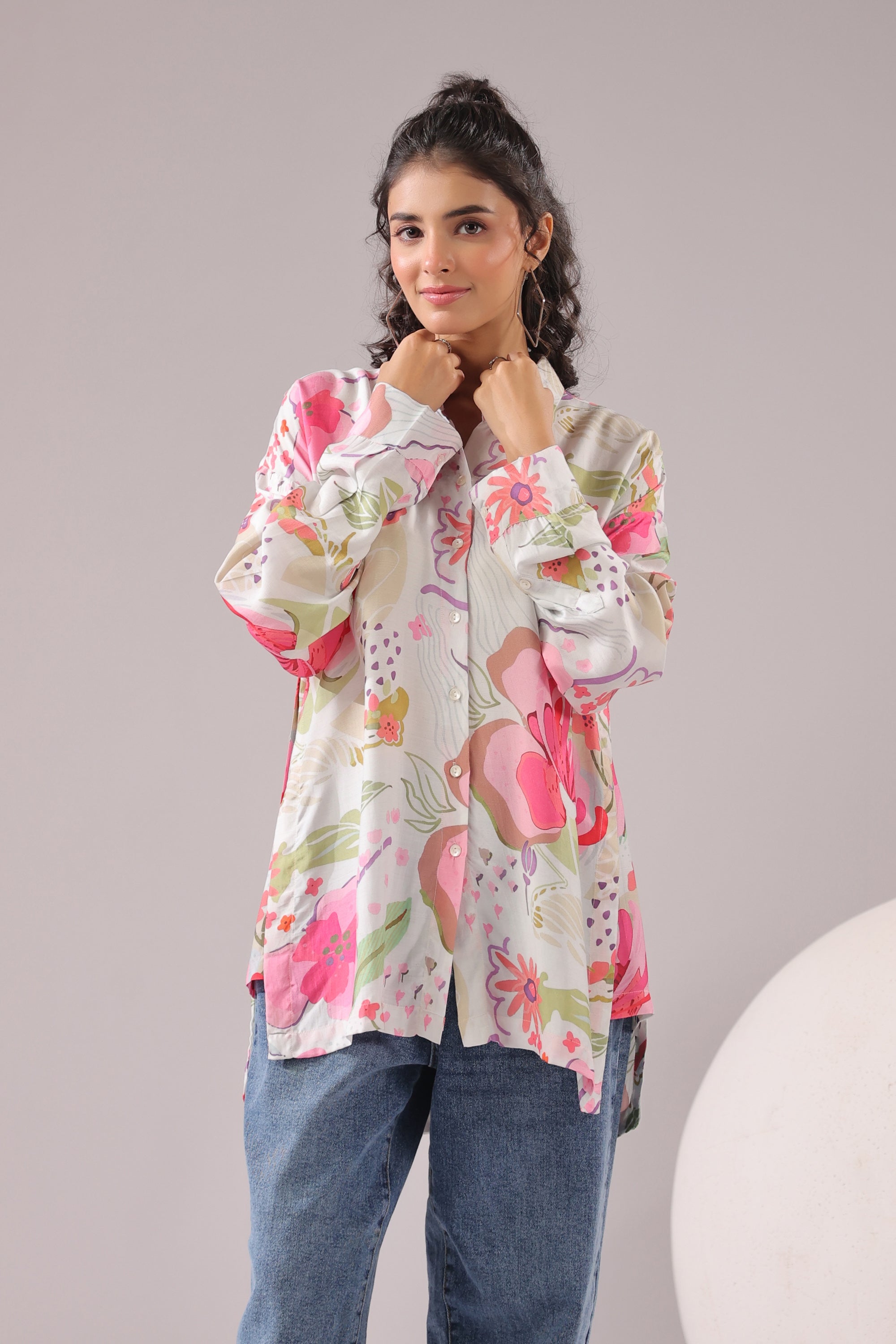 Blush Meadow Printed Muslin Silk Shirt