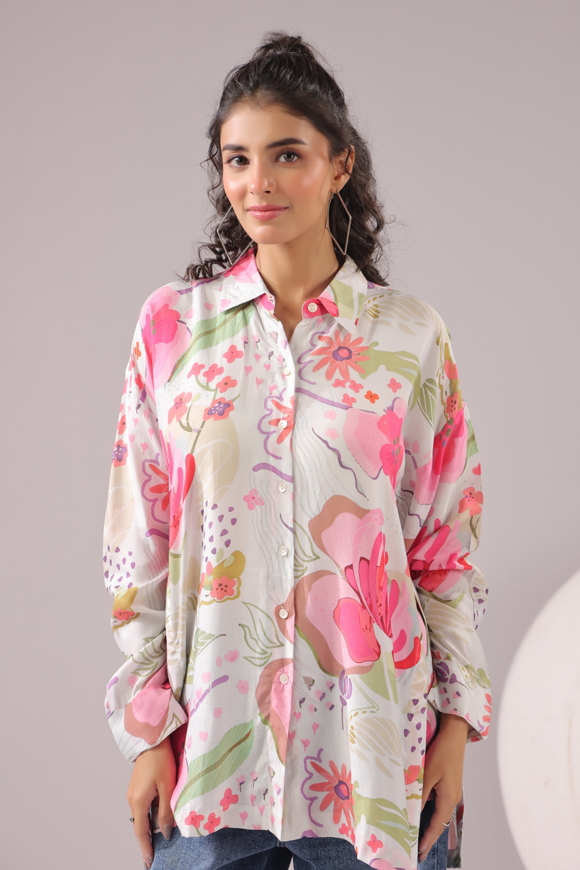 Blush Meadow Printed Muslin Silk Shirt