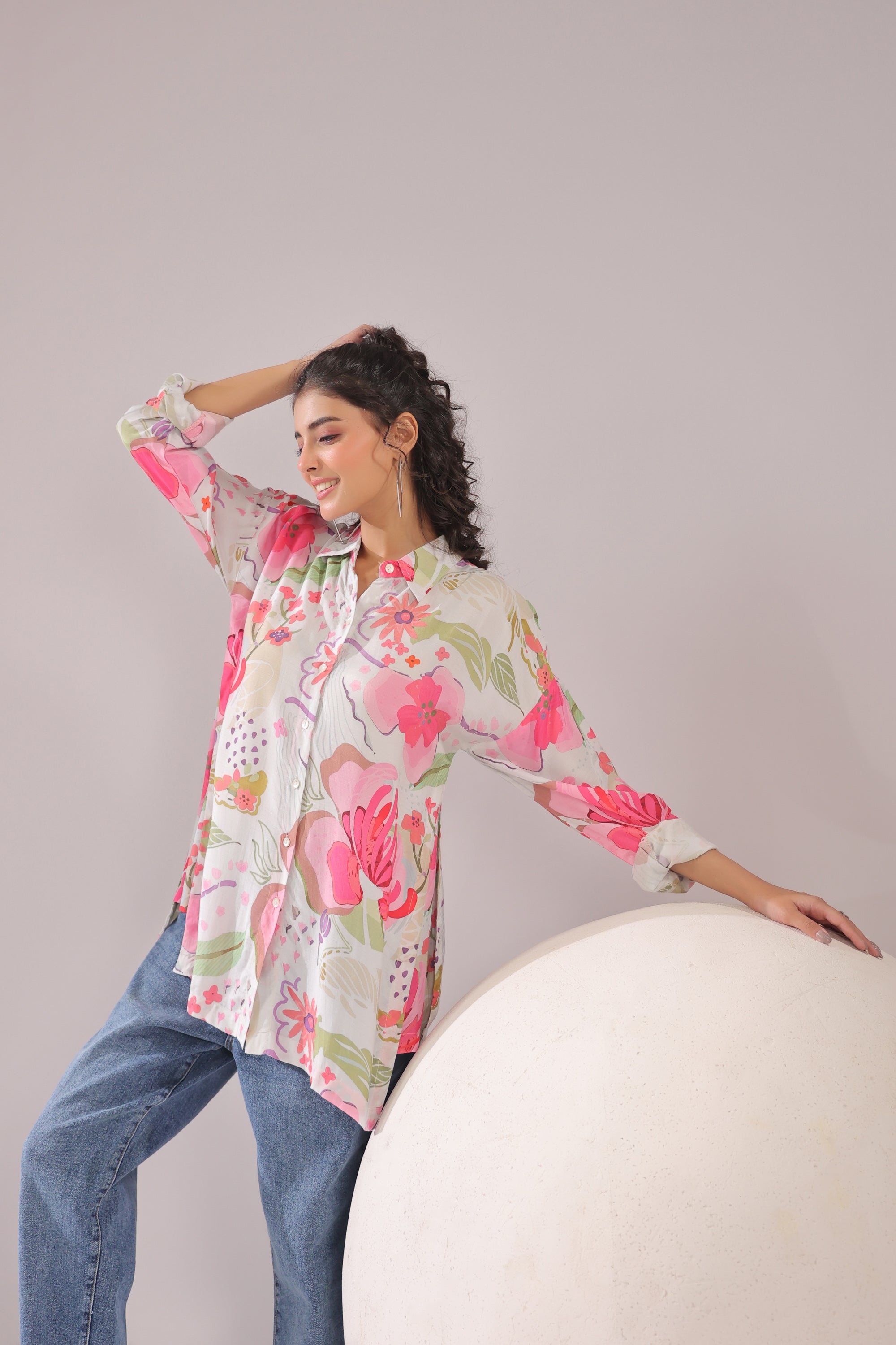 Blush Meadow Printed Muslin Silk Shirt
