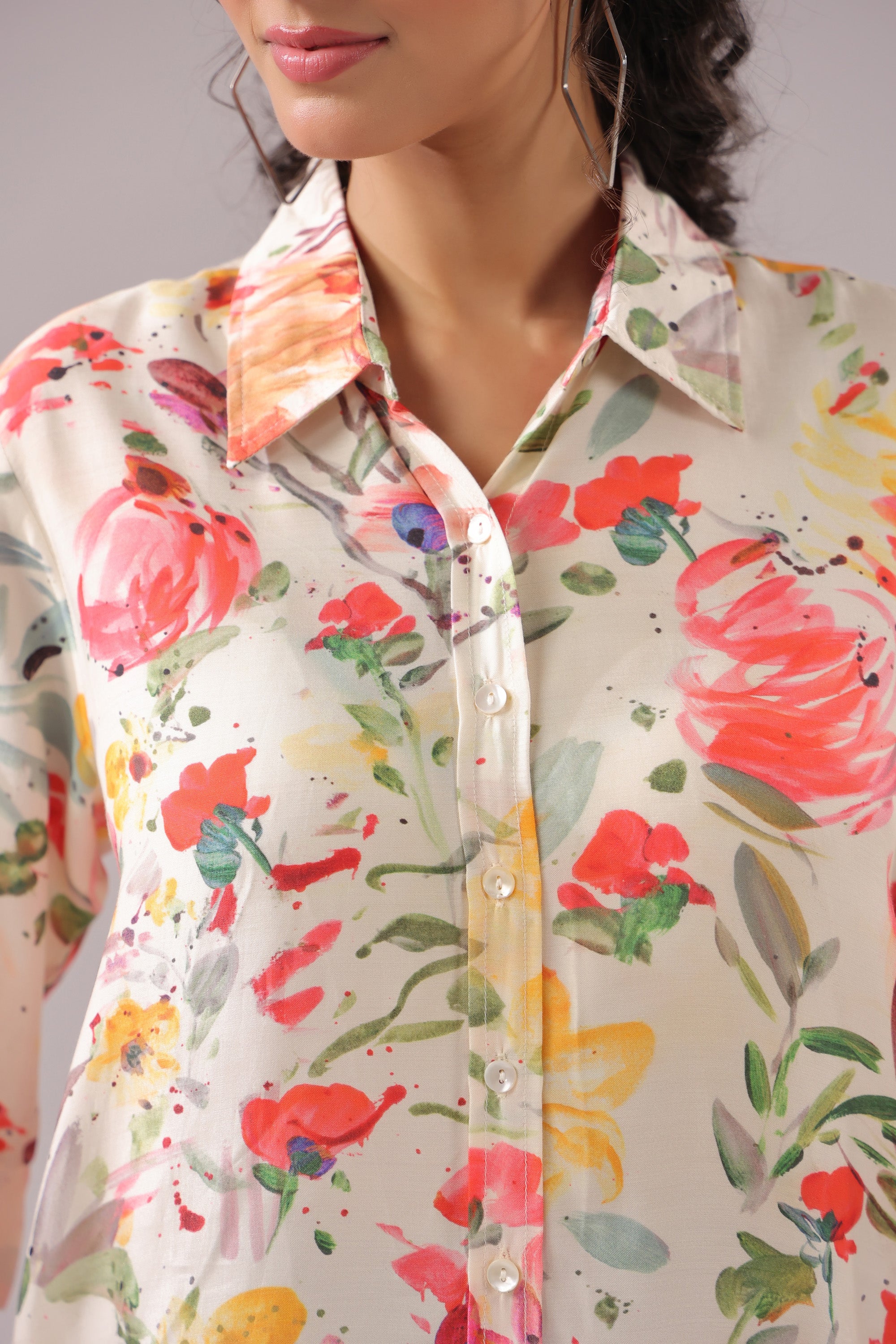 Spring Splash Printed Muslin Silk Shirt