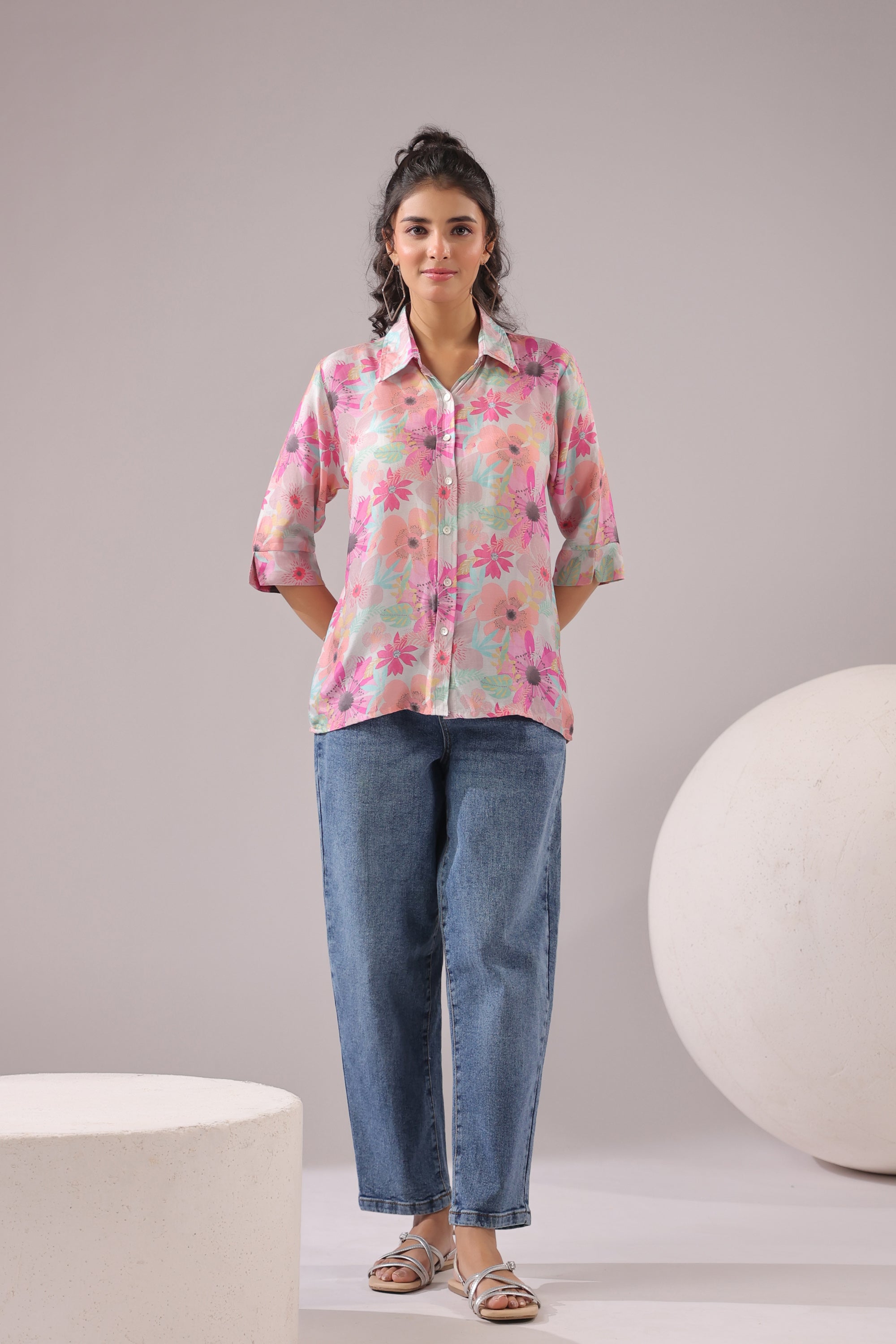 Floral Blush Printed Muslin Silk Shirt