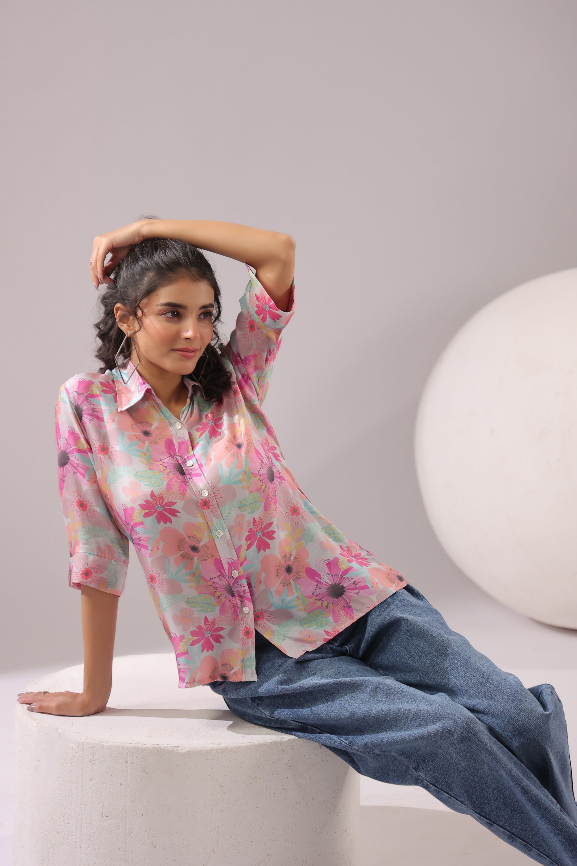 Floral Blush Printed Muslin Silk Shirt