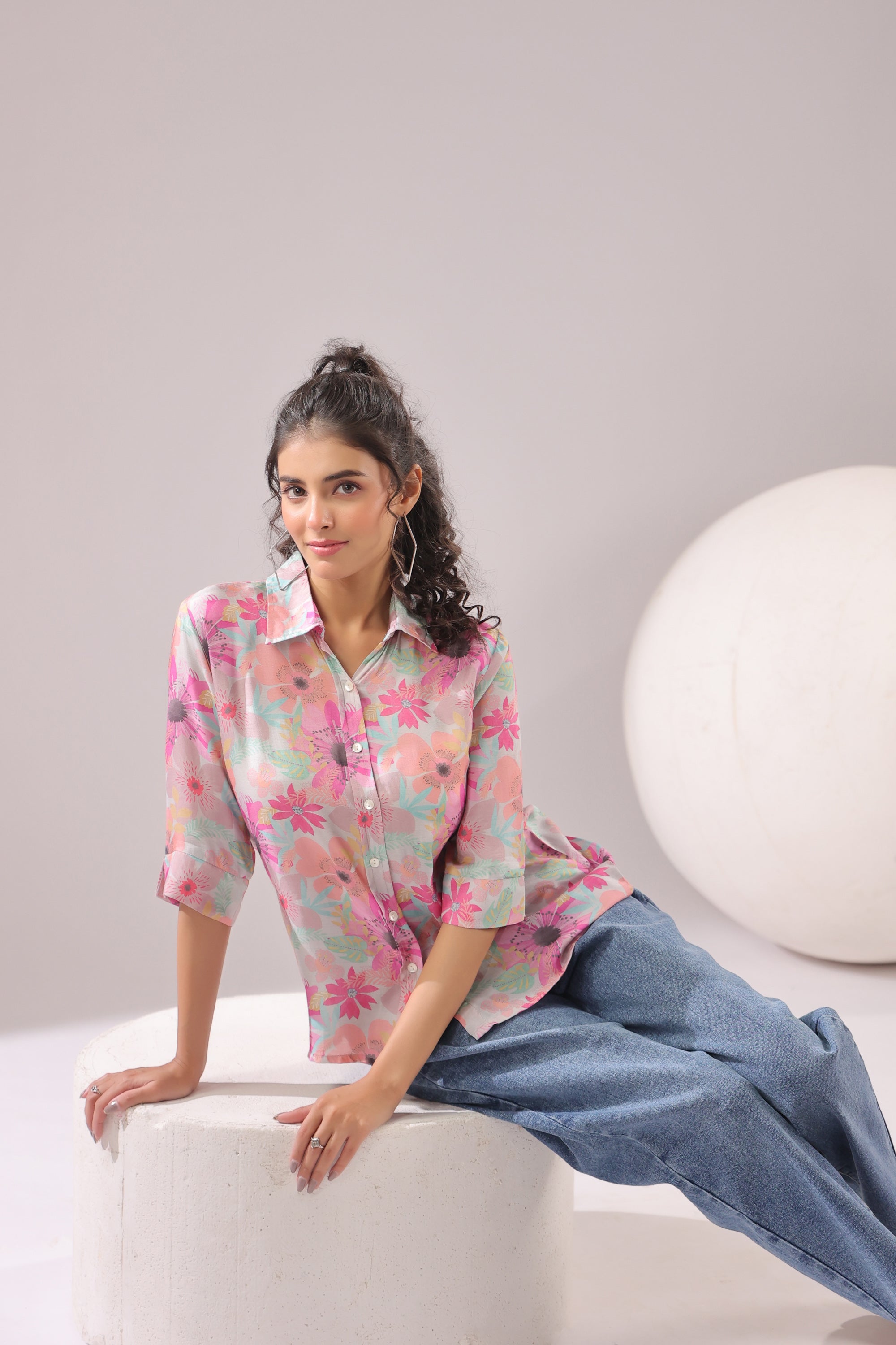 Floral Blush Printed Muslin Silk Shirt