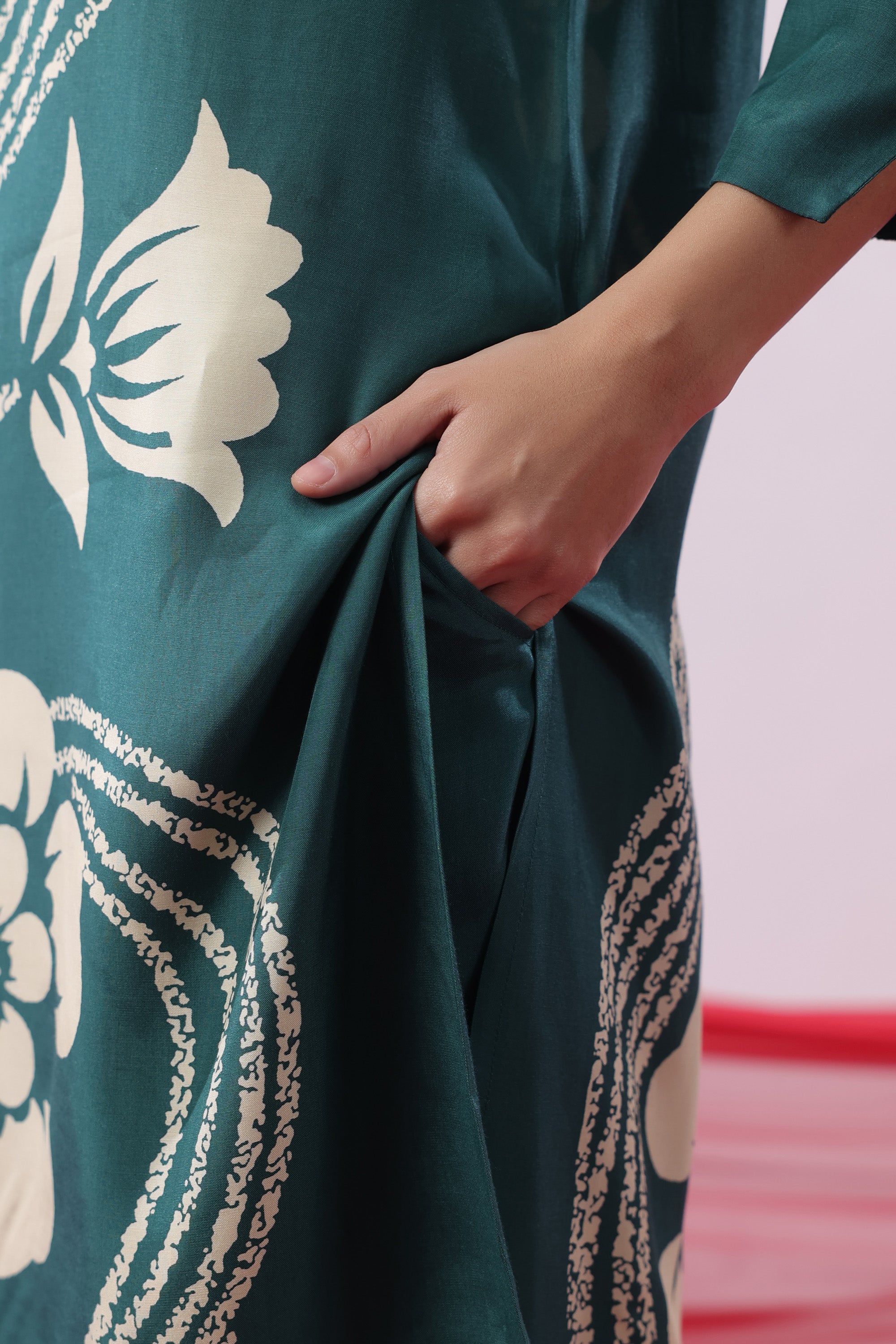 Teal Green Floral Printed Russian Silk Co-ord Set