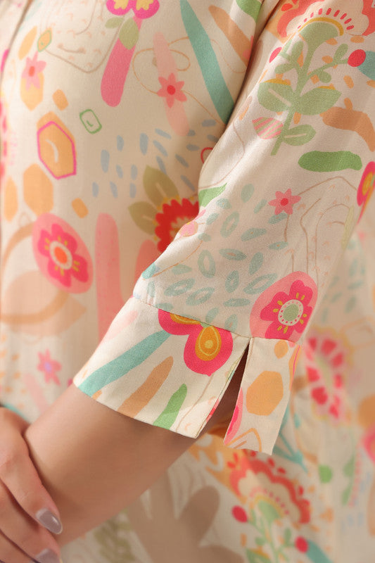 Peach Bloom Printed Muslin Silk Shirt