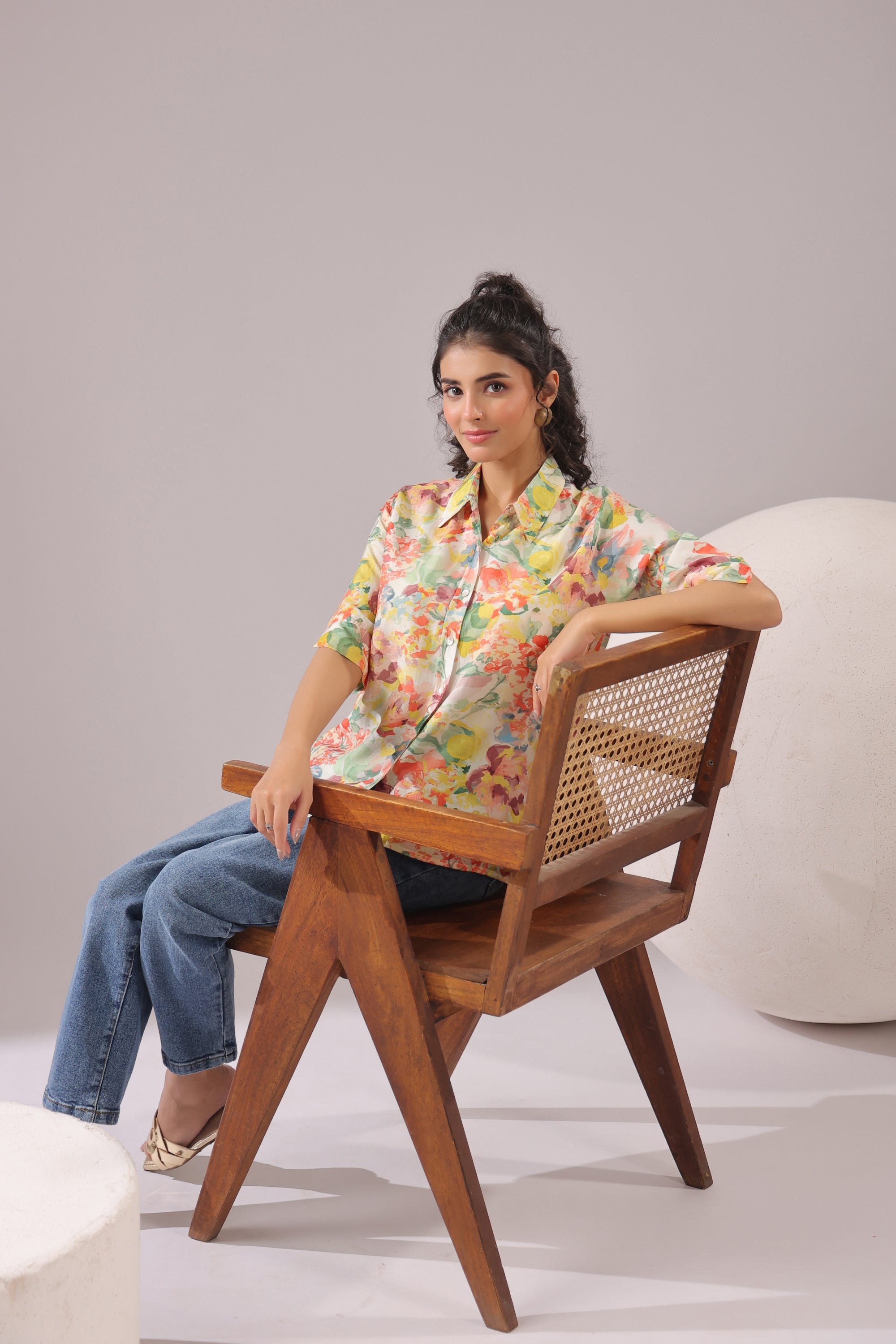 Sunlit Petal Printed Muslin Silk Shirt