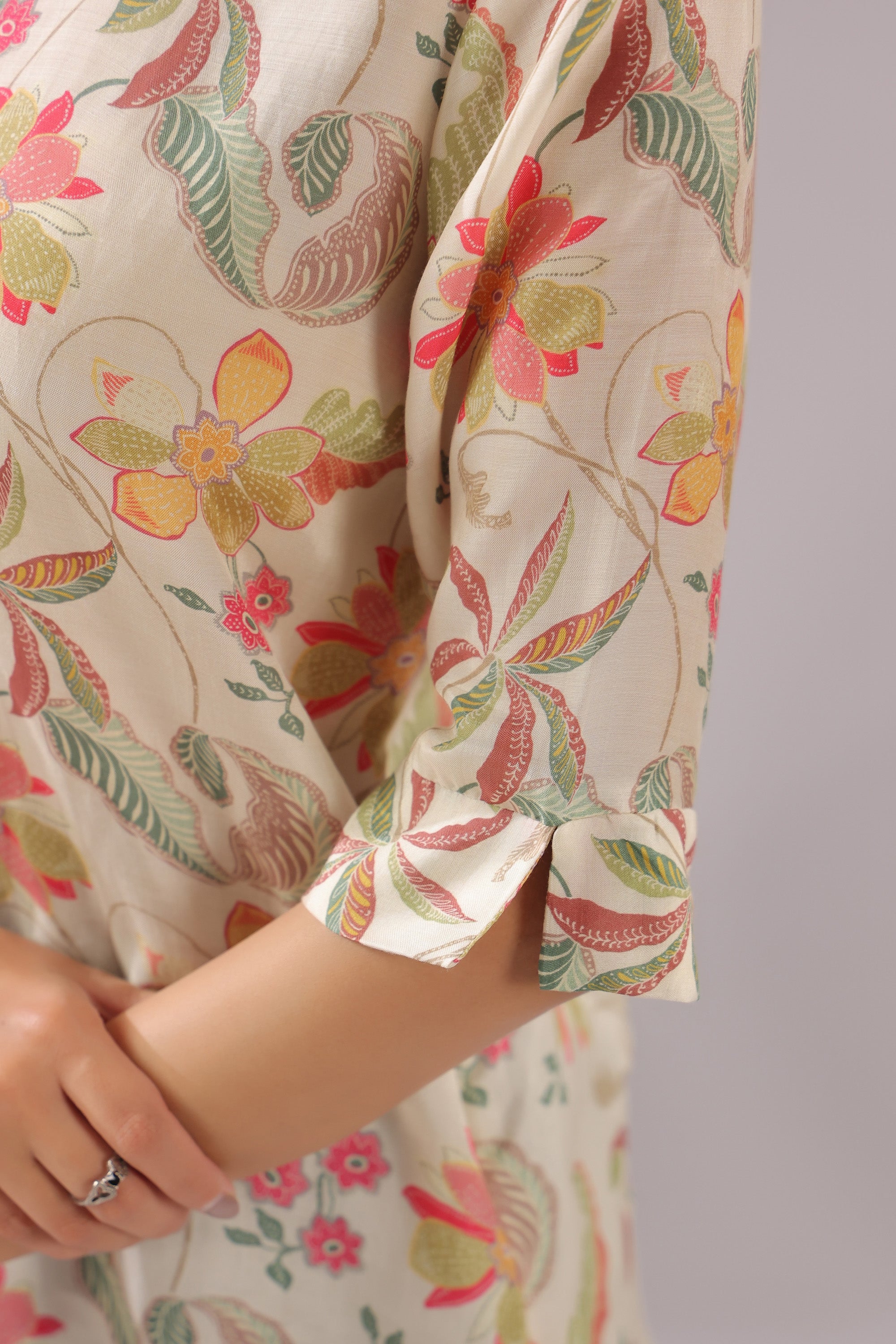 Ivory Blossom Printed Muslin Silk Shirt