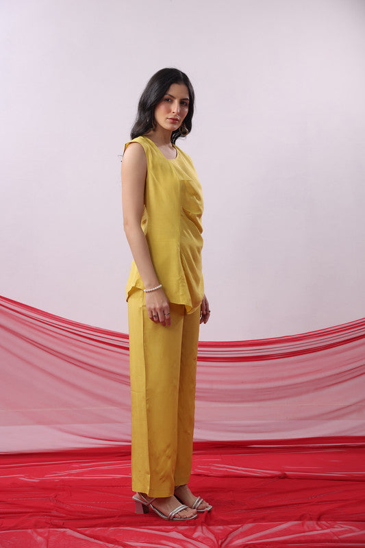 Yellow Solid Sleeveless Co-ord Set