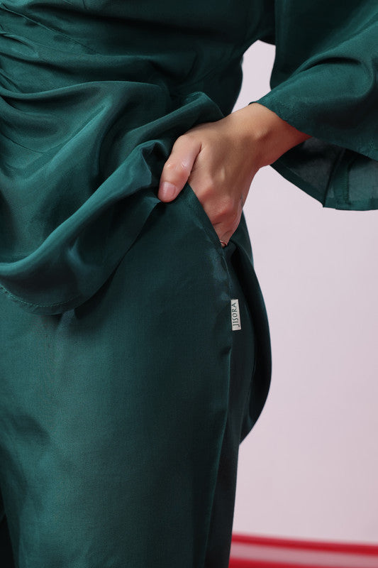 Emerald Green Solid Twist Front Elegant Co-ord Set