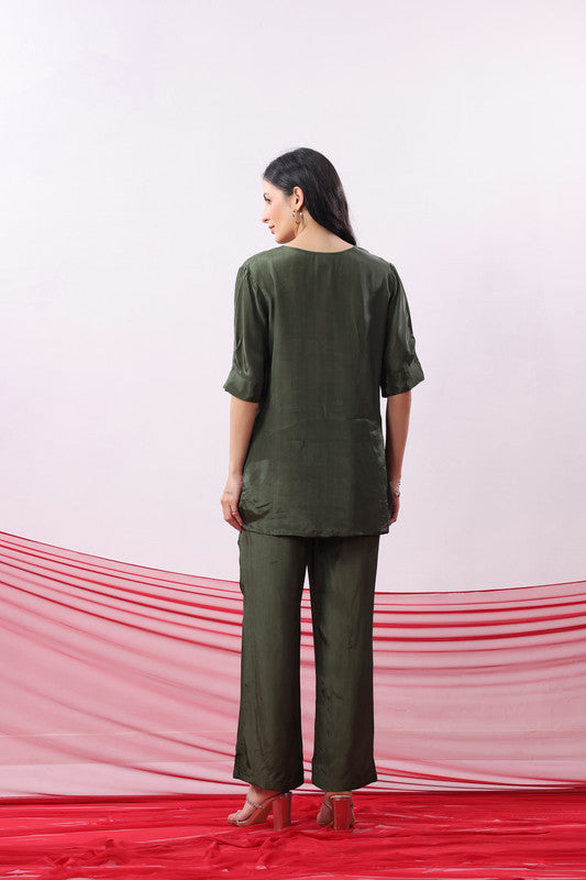Olive Green Solid Relaxed Everyday Wear Co-ord Set