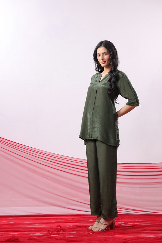 Olive Green Solid Relaxed Everyday Wear Co-ord Set