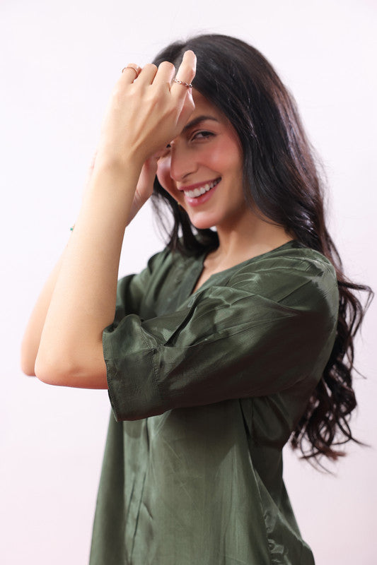 Olive Green Solid Relaxed Everyday Wear Co-ord Set