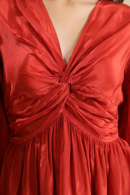 Rust Solid Elegant Front Twist Detail Co-ord Set