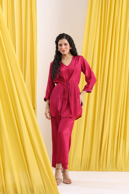 Pink Solid Wrap Tie-Up Co-ord Set