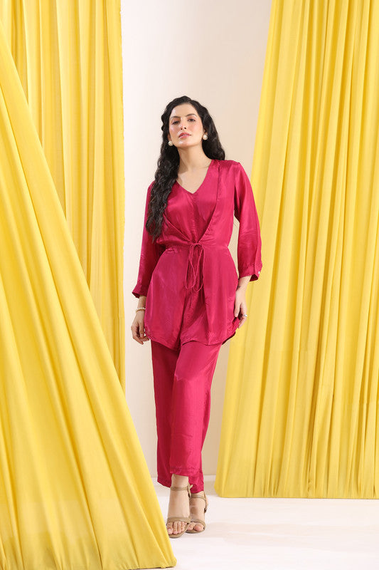 Pink Solid Wrap Tie-Up Co-ord Set