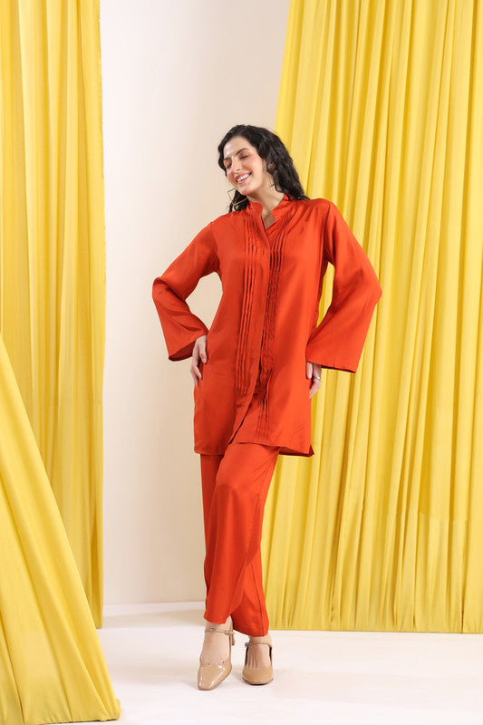 Burnt Orange Solid Casual Co-ord Set