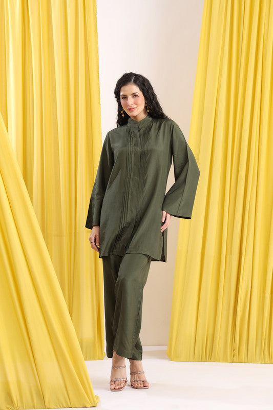 Olive Green Solid Minimal Co-ord Set