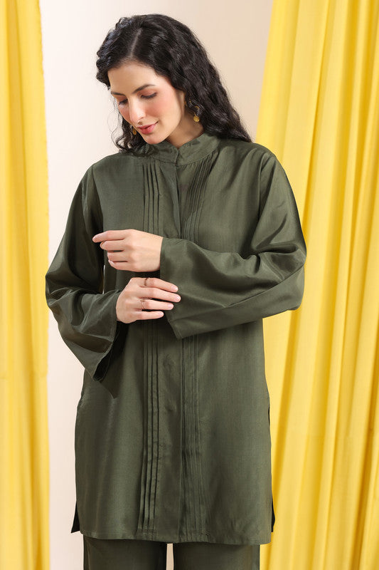 Olive Green Solid Minimal Co-ord Set