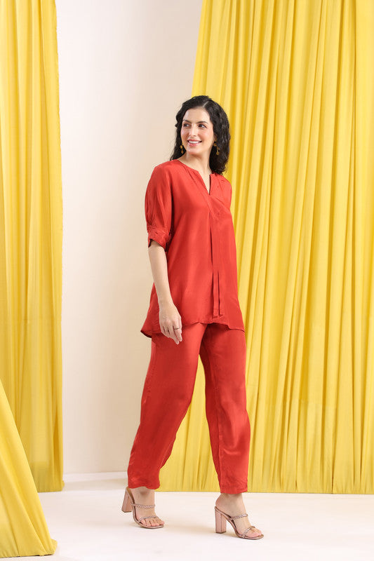 Rust Red Solid Casual Co-ord Set