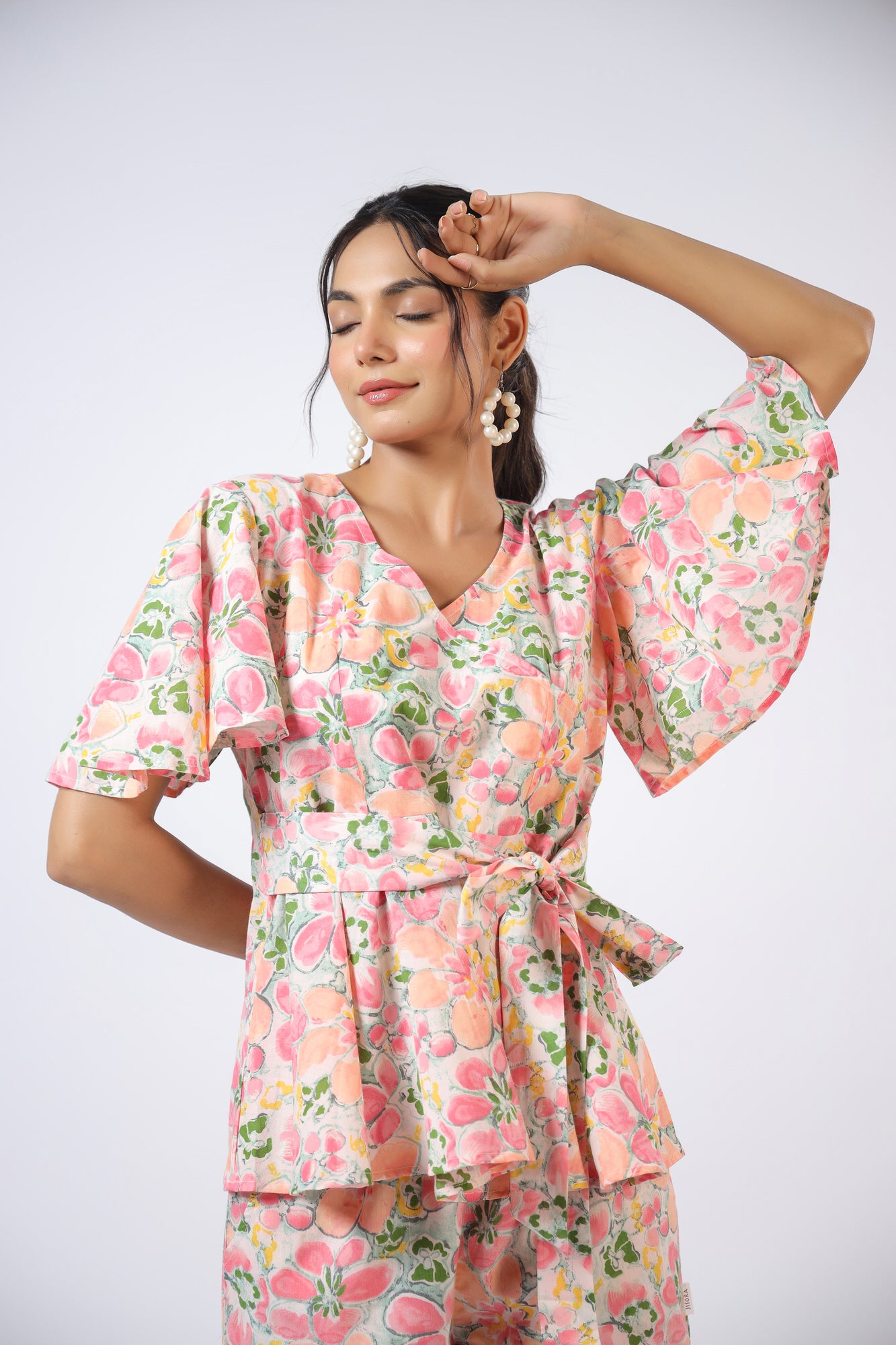 Peachy Floral Harmony Cotton Shorts Set