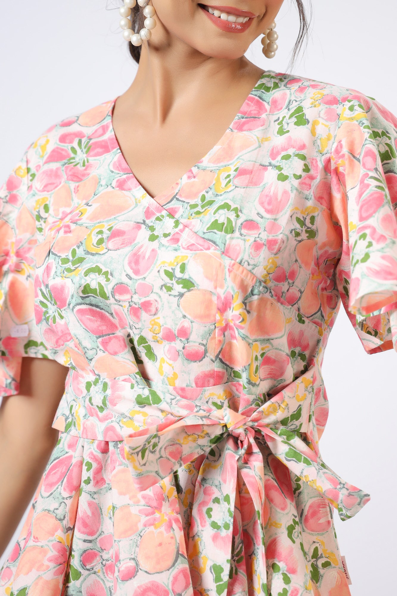 Peachy Floral Harmony Cotton Shorts Set