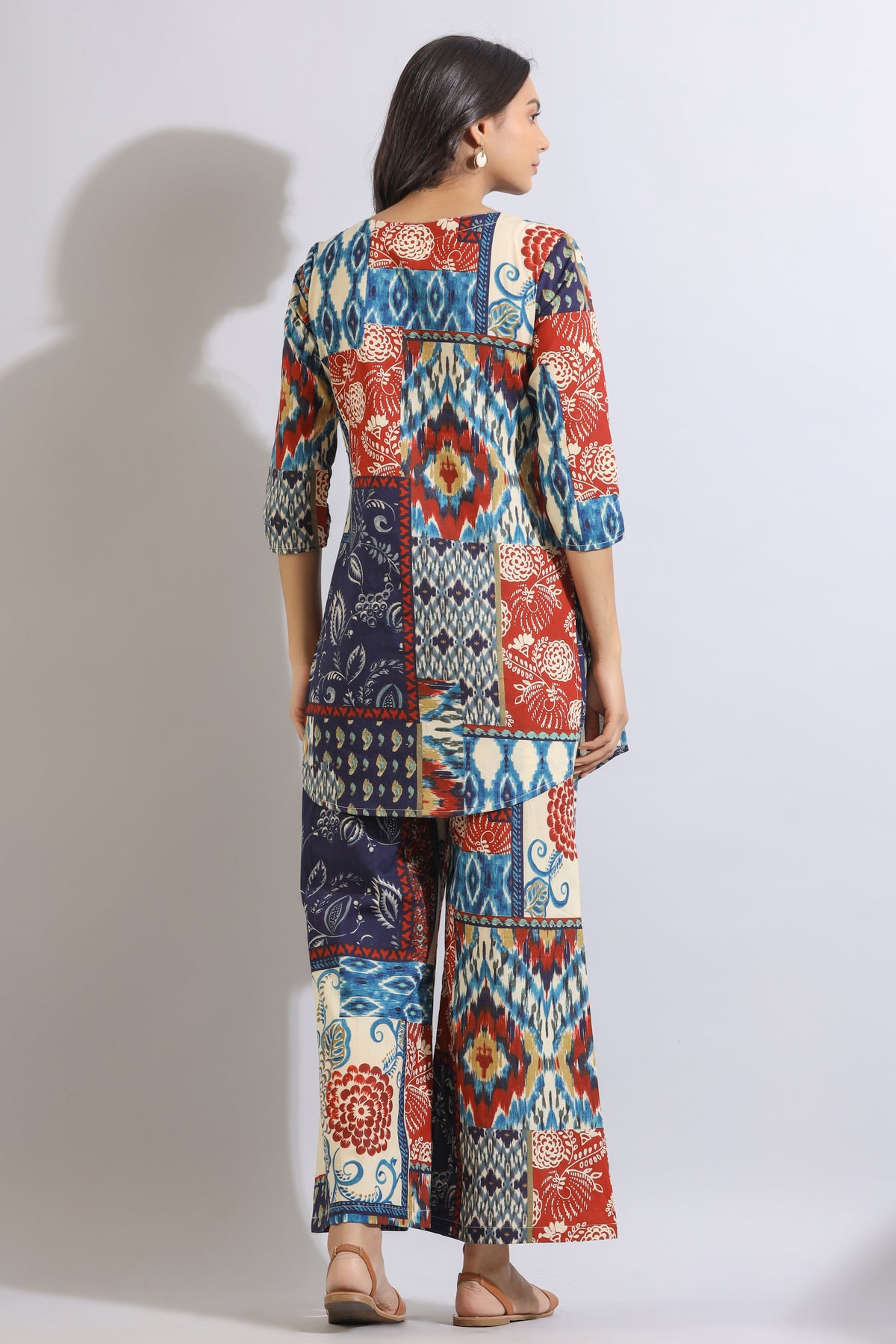 Floral Patches on Printed Cotton Palazzo Loungewear Set