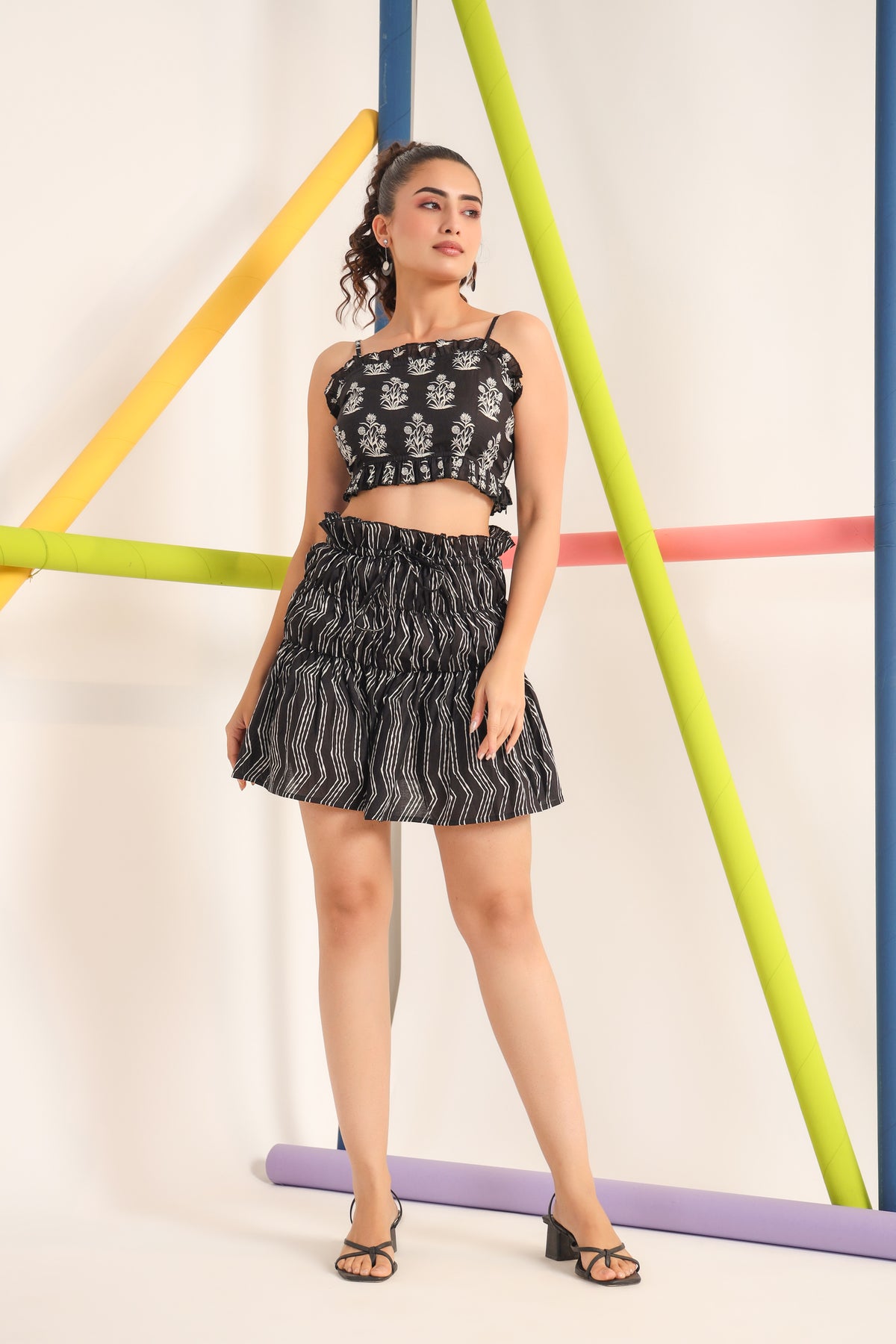 Sassy Black Cotton Skirt Set