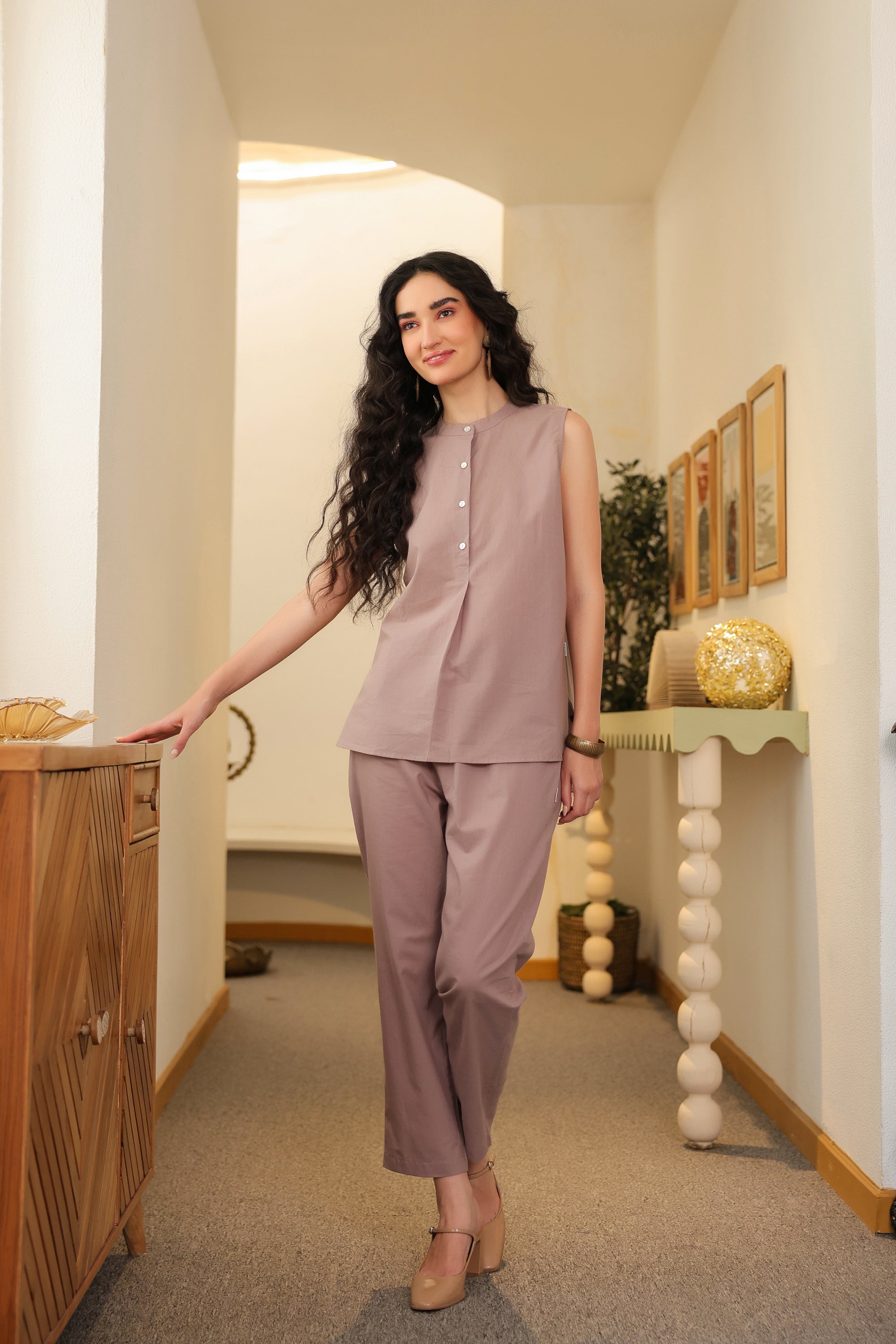 Mauve Muse Sleeveless Cotton Co-ord Set