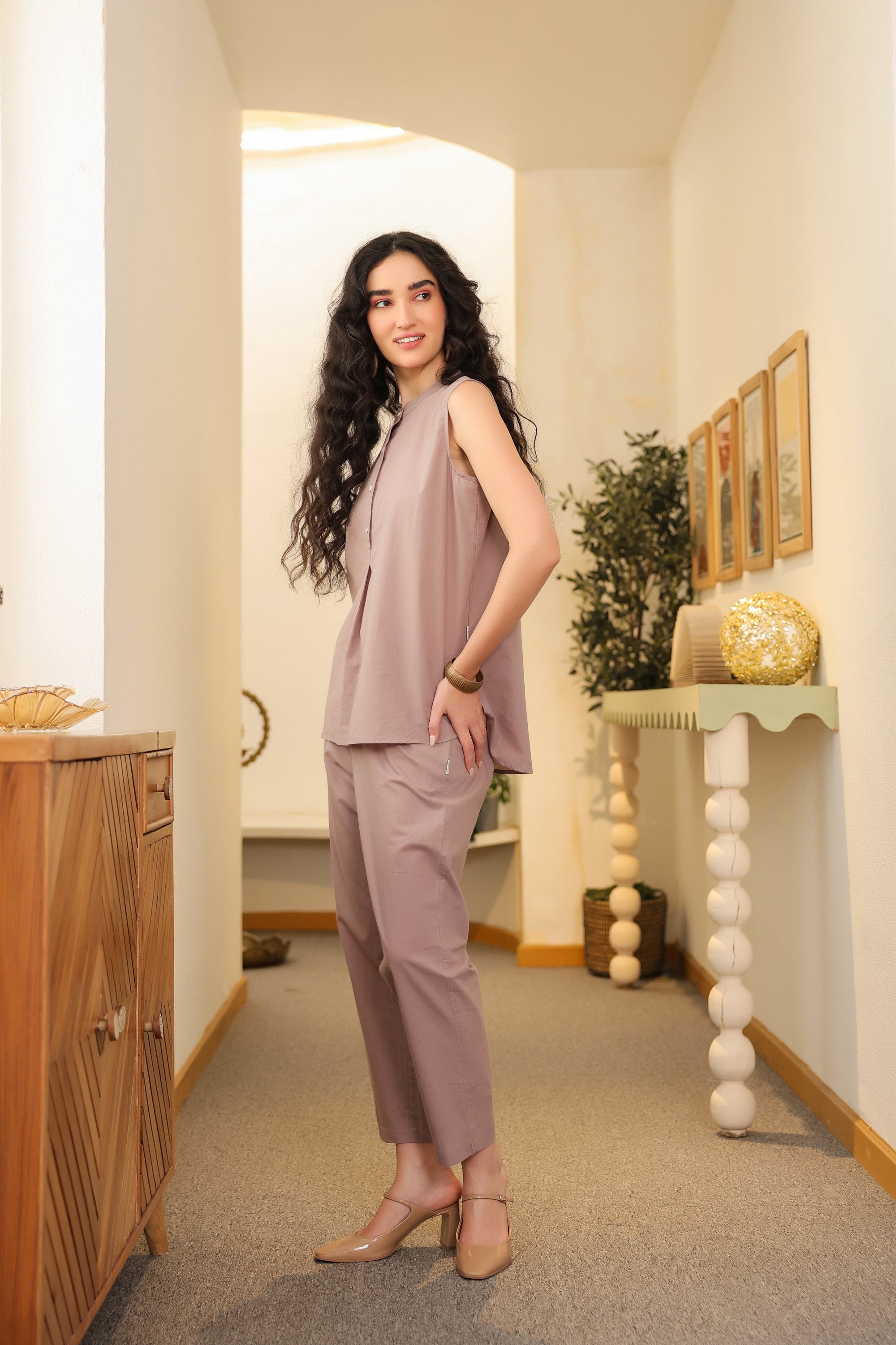 Mauve Muse Sleeveless Cotton Co-ord Set